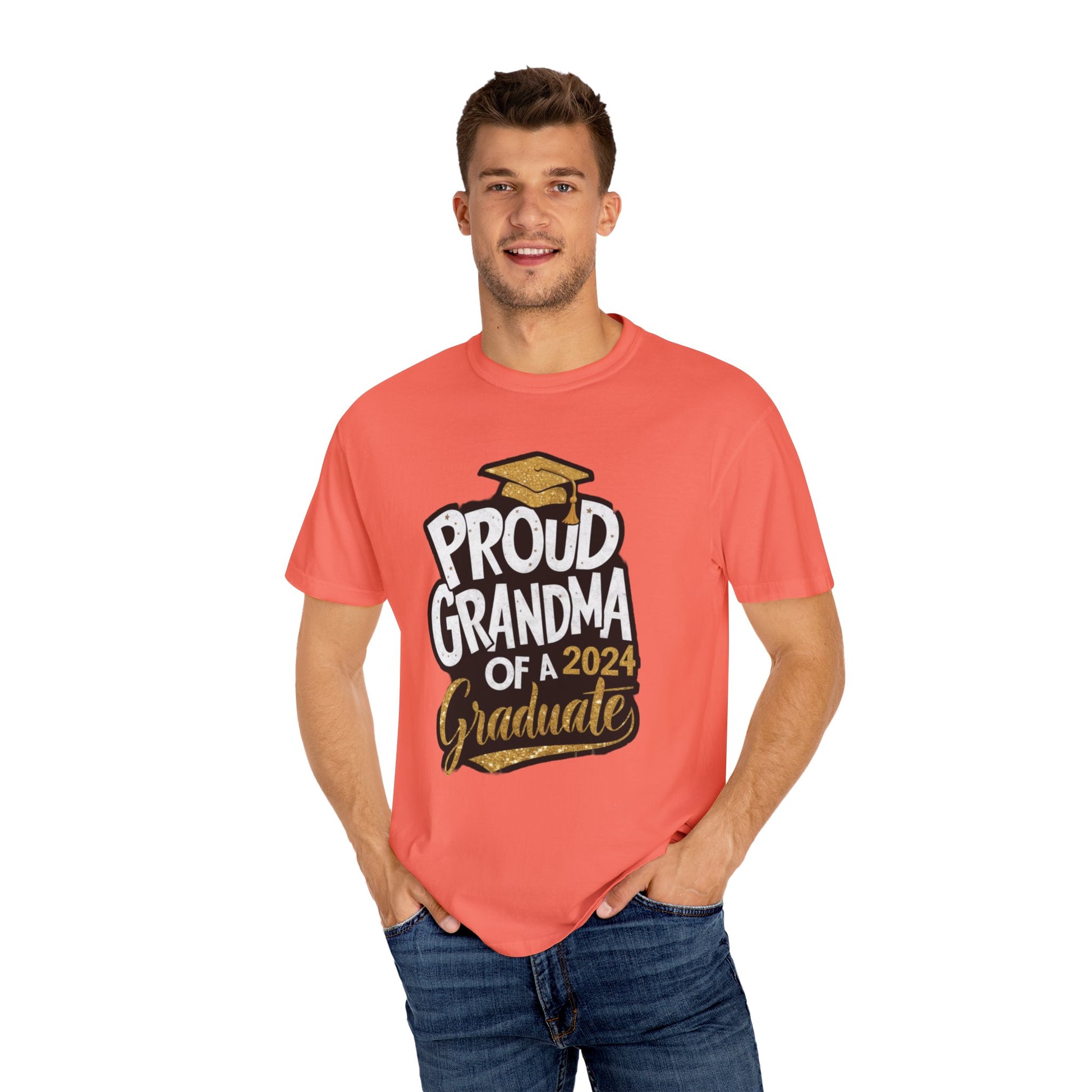 Proud of Grandma 2024 Graduate Unisex Garment-dyed T-shirt Cotton Funny Humorous Graphic Soft Premium Unisex Men Women Bright Salmon T-shirt Birthday Gift-33