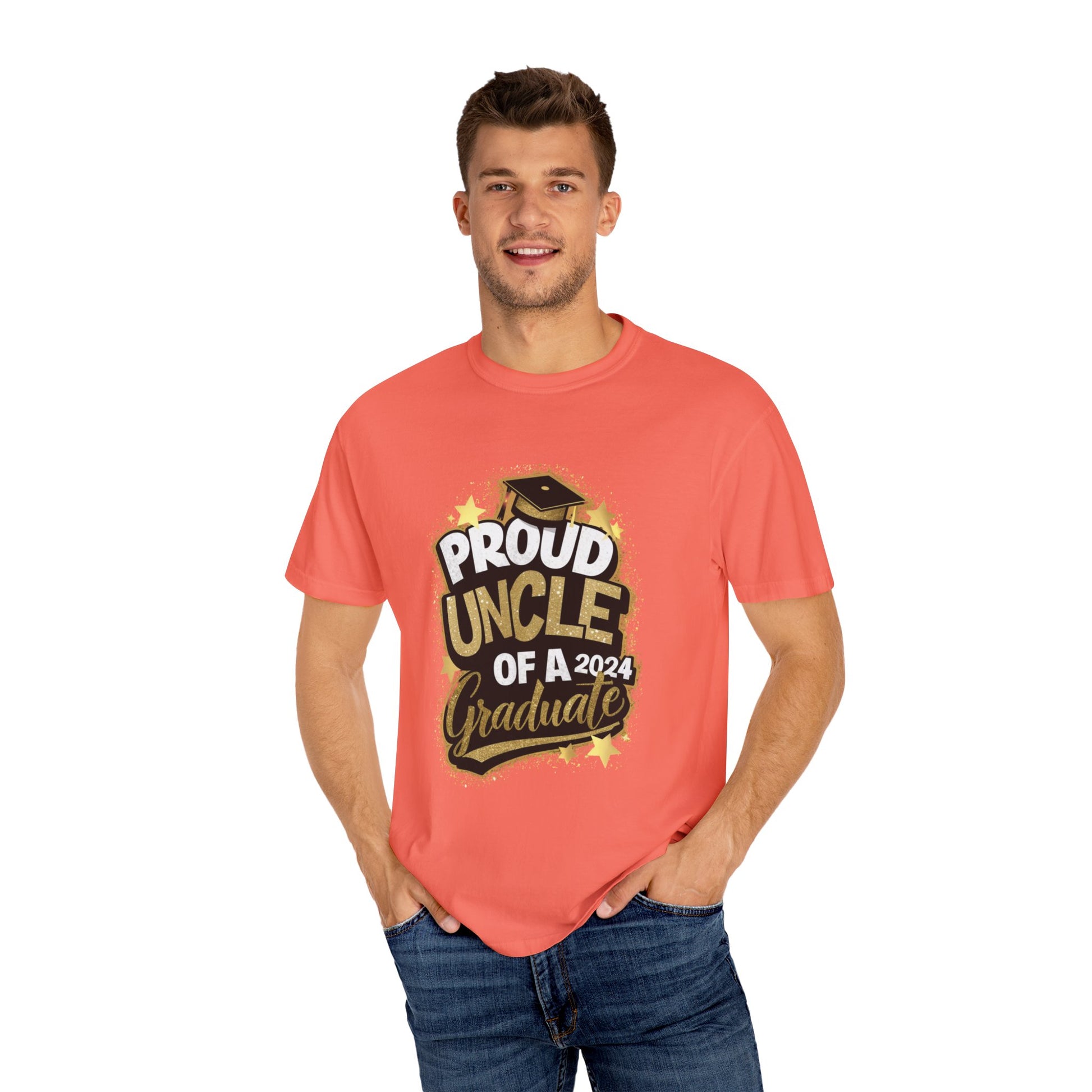 Proud Uncle of a 2024 Graduate Unisex Garment-dyed T-shirt Cotton Funny Humorous Graphic Soft Premium Unisex Men Women Bright Salmon T-shirt Birthday Gift-33