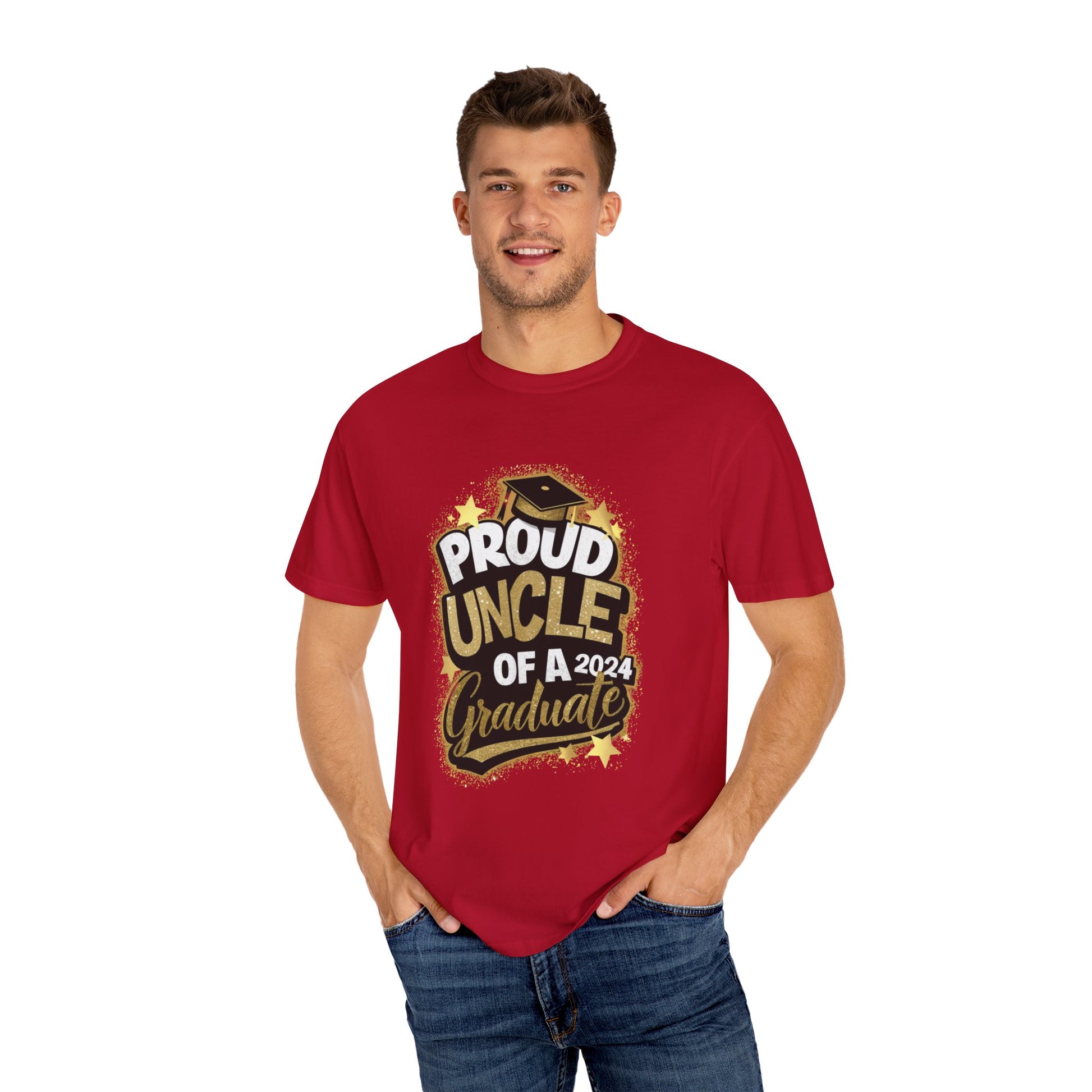Proud Uncle of a 2024 Graduate Unisex Garment-dyed T-shirt Cotton Funny Humorous Graphic Soft Premium Unisex Men Women Red T-shirt Birthday Gift-21
