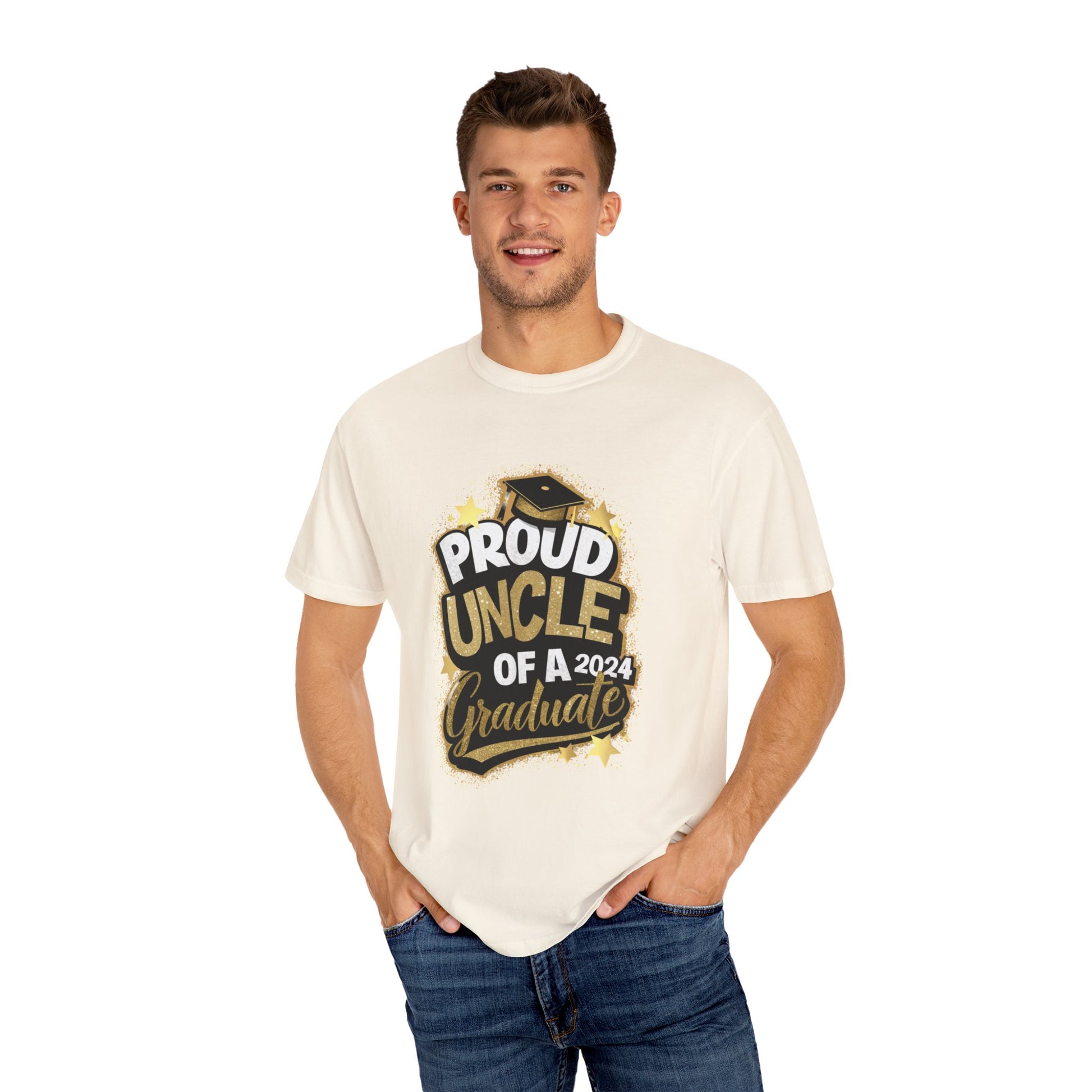 Proud Uncle of a 2024 Graduate Unisex Garment-dyed T-shirt Cotton Funny Humorous Graphic Soft Premium Unisex Men Women Ivory T-shirt Birthday Gift-45