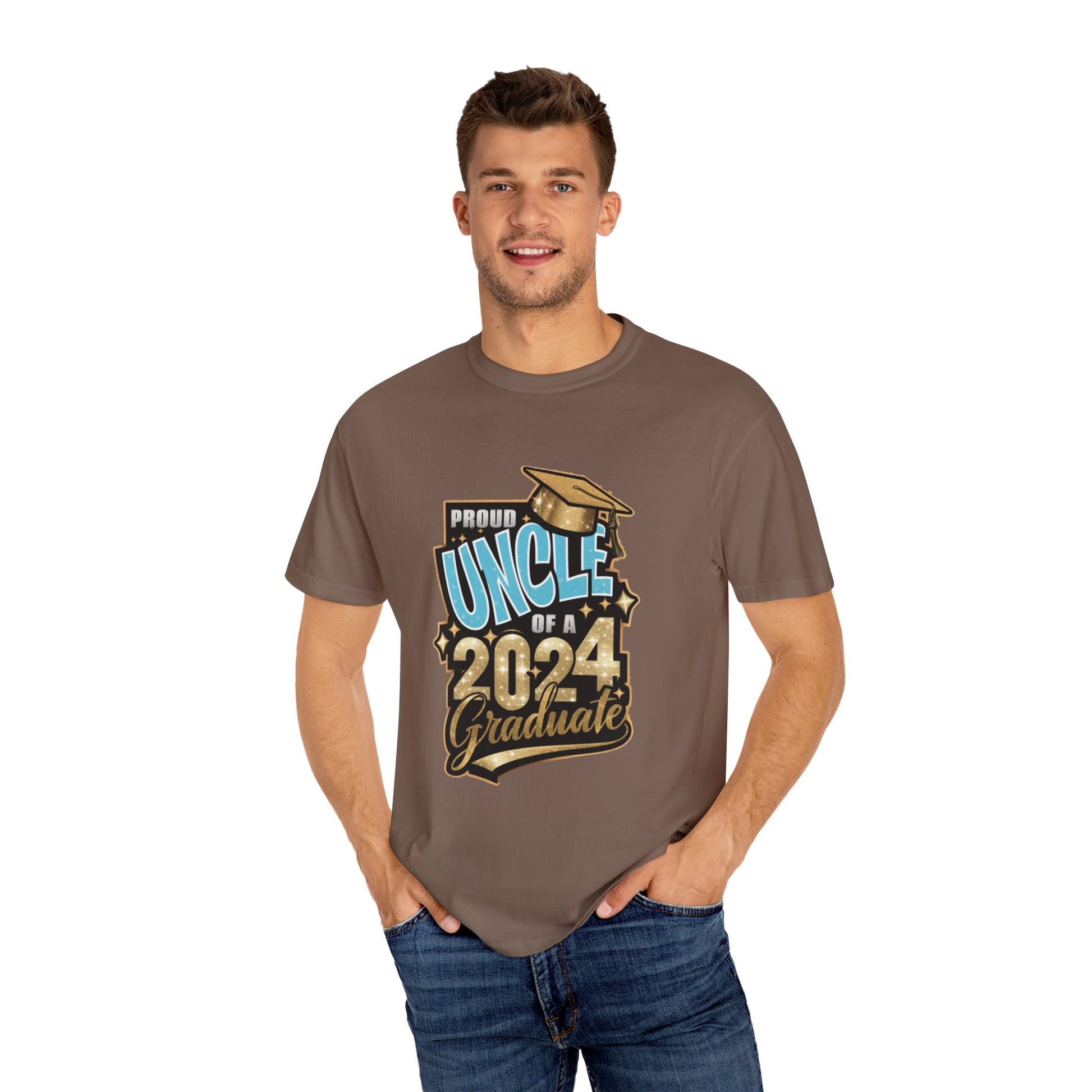 Proud Uncle of a 2024 Graduate Unisex Garment-dyed T-shirt Cotton Funny Humorous Graphic Soft Premium Unisex Men Women Espresso T-shirt Birthday Gift-60