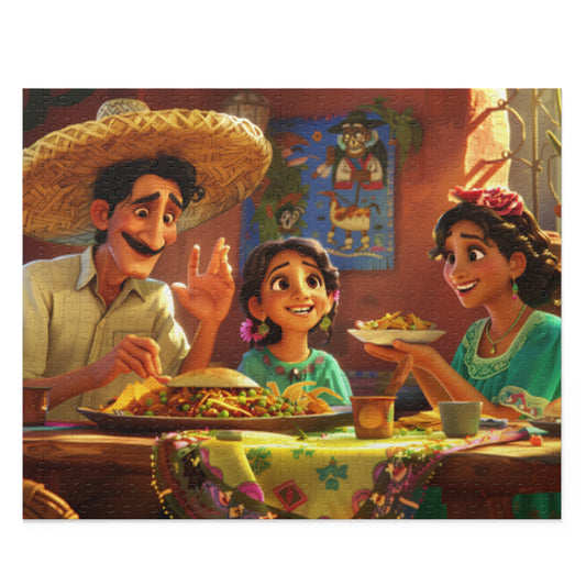 Mexican Happy Family Sitting Retro Art Jigsaw Puzzle