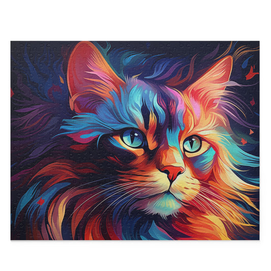Vibrant Abstract Watercolor Cat Jigsaw Puzzle for Boys, Girls, Kids