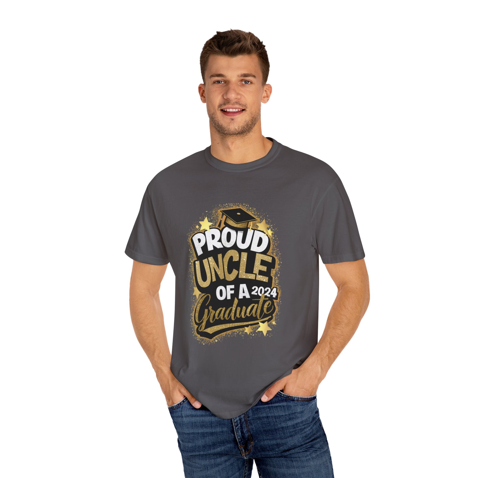 Proud Uncle of a 2024 Graduate Unisex Garment-dyed T-shirt Cotton Funny Humorous Graphic Soft Premium Unisex Men Women Graphite T-shirt Birthday Gift-39