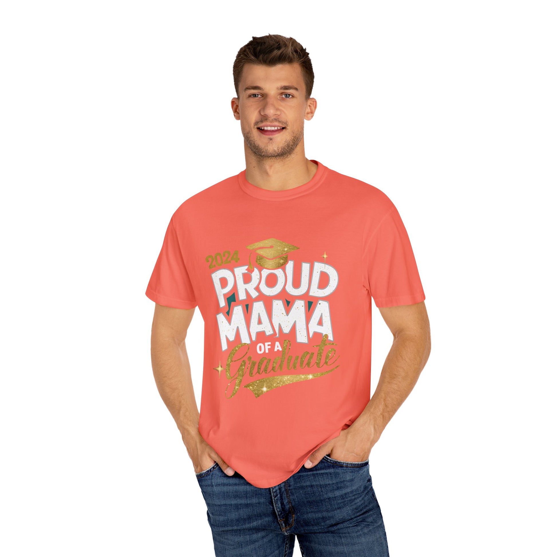 Proud Mama of a 2024 Graduate Unisex Garment-dyed T-shirt Cotton Funny Humorous Graphic Soft Premium Unisex Men Women Bright Salmon T-shirt Birthday Gift-33