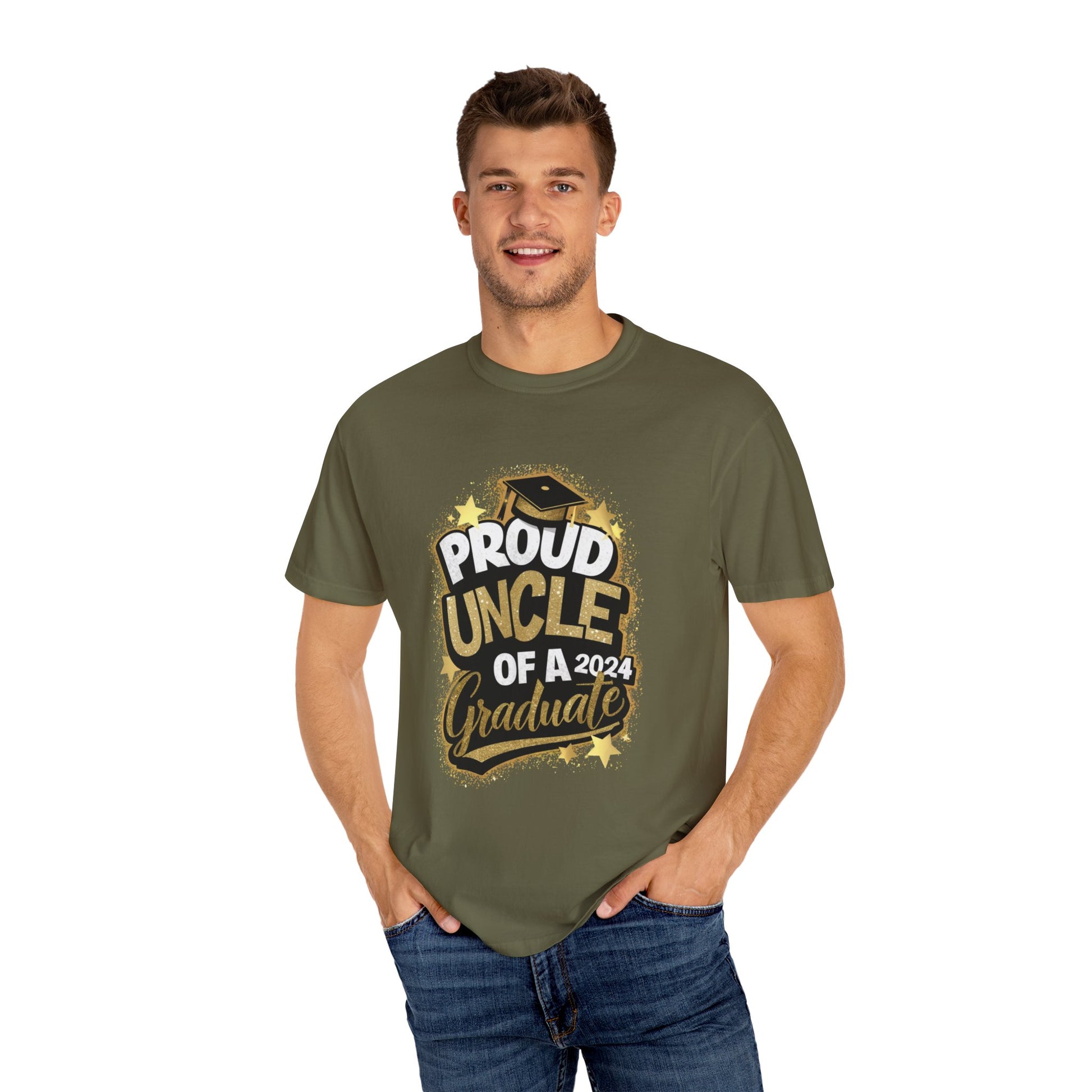 Proud Uncle of a 2024 Graduate Unisex Garment-dyed T-shirt Cotton Funny Humorous Graphic Soft Premium Unisex Men Women Sage T-shirt Birthday Gift-54