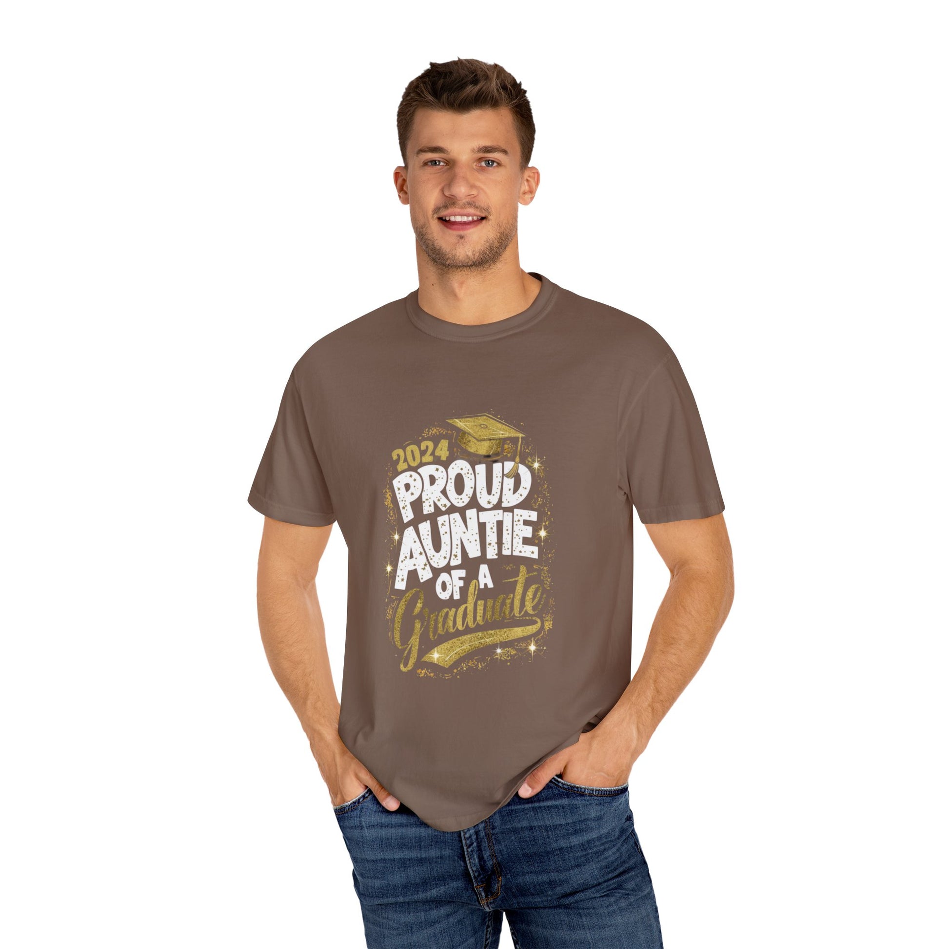Proud Auntie of a 2024 Graduate Unisex Garment-dyed T-shirt Cotton Funny Humorous Graphic Soft Premium Unisex Men Women Espresso T-shirt Birthday Gift-59