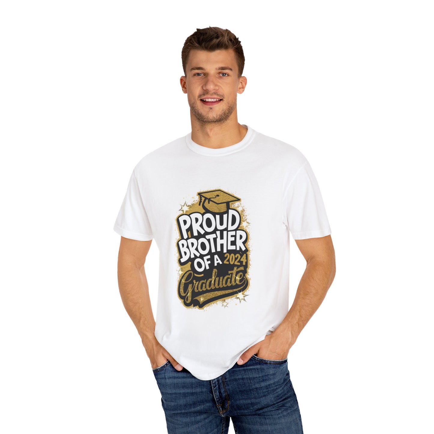 Proud Brother of a 2024 Graduate Unisex Garment-dyed T-shirt Cotton Funny Humorous Graphic Soft Premium Unisex Men Women White T-shirt Birthday Gift-24