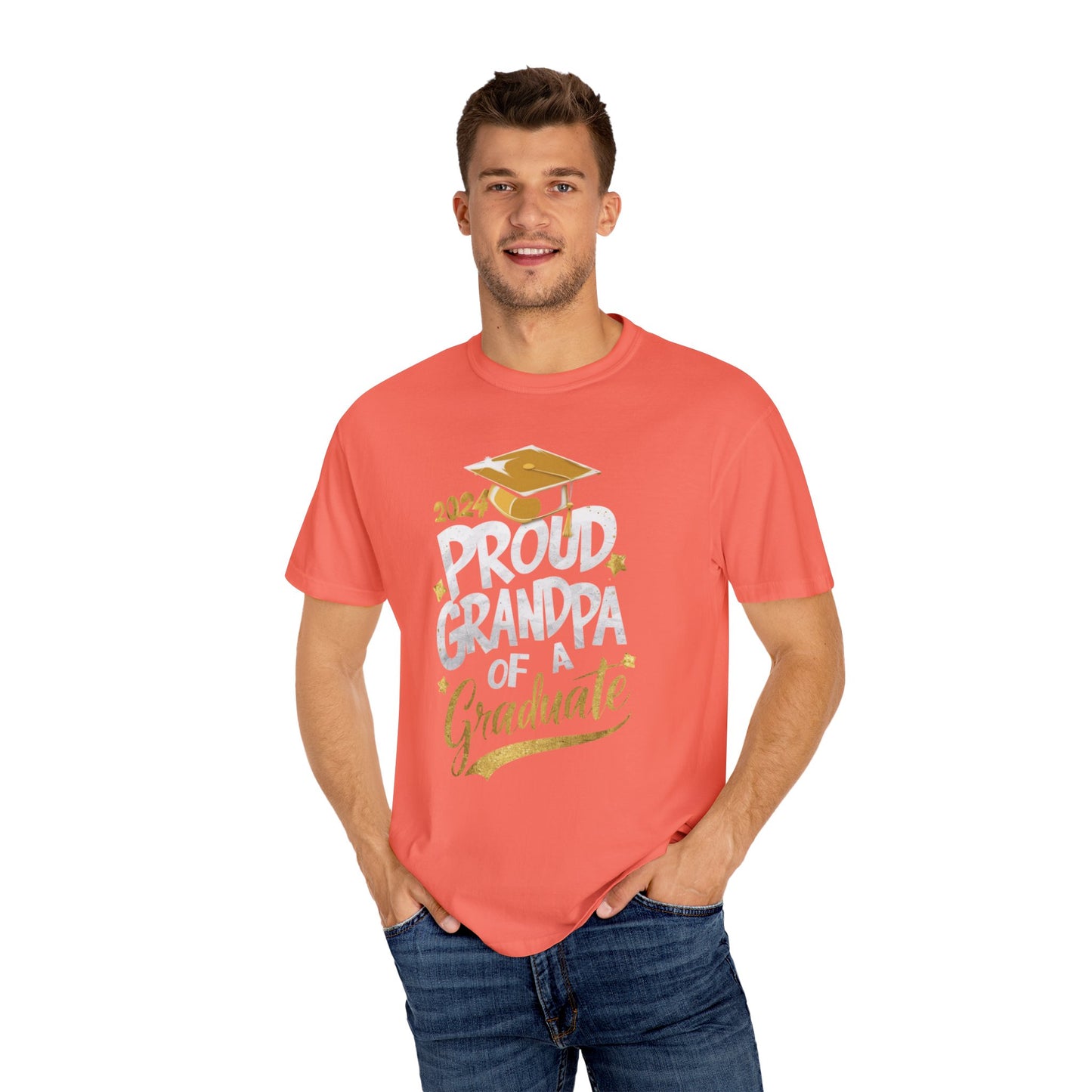 Proud Grandpa of a 2024 Graduate Unisex Garment-dyed T-shirt Cotton Funny Humorous Graphic Soft Premium Unisex Men Women Bright Salmon T-shirt Birthday Gift-33