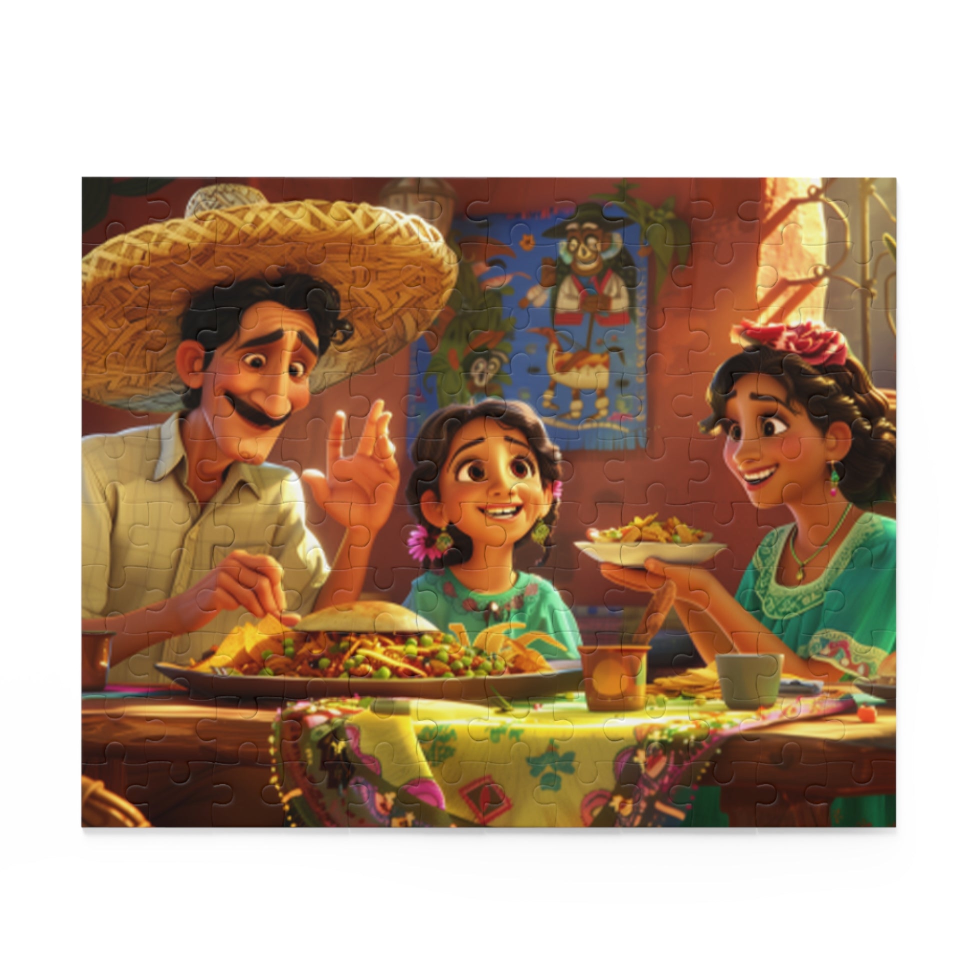 Mexican Happy Family Sitting Retro Art Jigsaw Puzzle Adult Birthday Business Jigsaw Puzzle Gift for Him Funny Humorous Indoor Outdoor Game Gift For Her Online-2