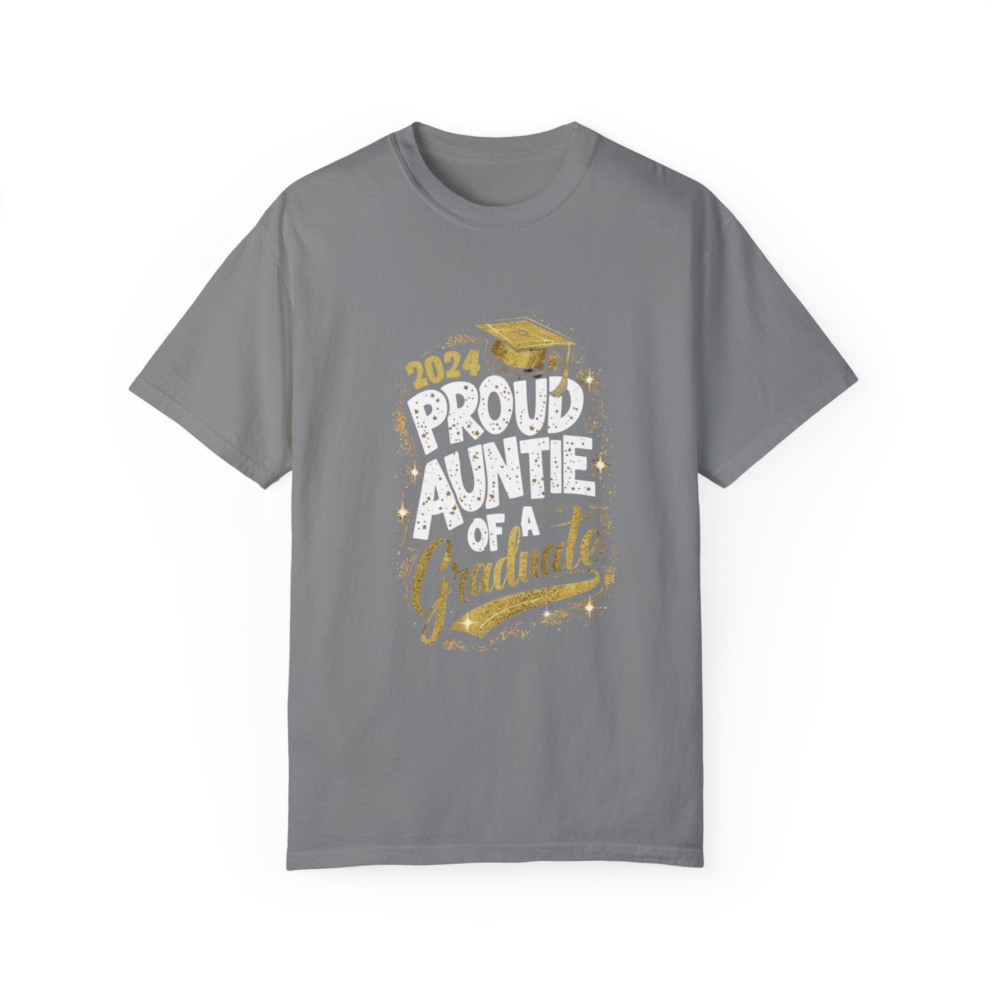 Proud Auntie of a 2024 Graduate Unisex Garment-dyed T-shirt Cotton Funny Humorous Graphic Soft Premium Unisex Men Women Grey T-shirt Birthday Gift-9