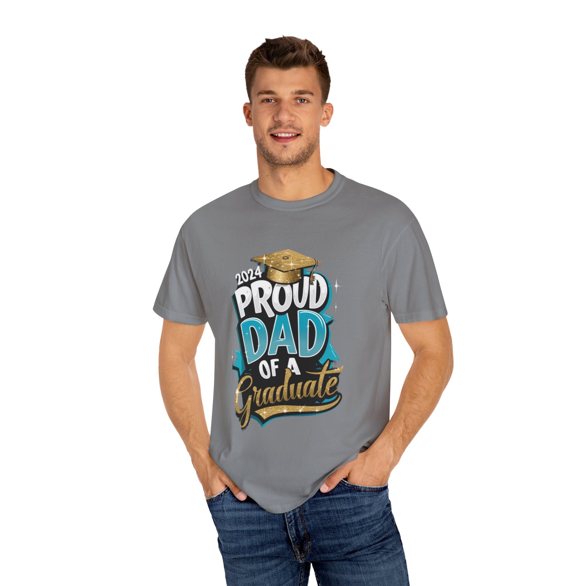 Proud Dad of a 2024 Graduate Unisex Garment-dyed T-shirt Cotton Funny Humorous Graphic Soft Premium Unisex Men Women Grey T-shirt Birthday Gift-42