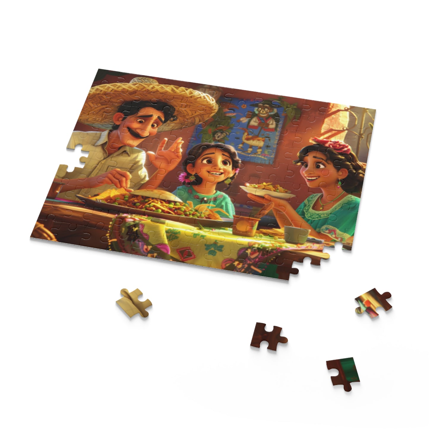 Mexican Happy Family Sitting Retro Art Jigsaw Puzzle Adult Birthday Business Jigsaw Puzzle Gift for Him Funny Humorous Indoor Outdoor Game Gift For Her Online-7