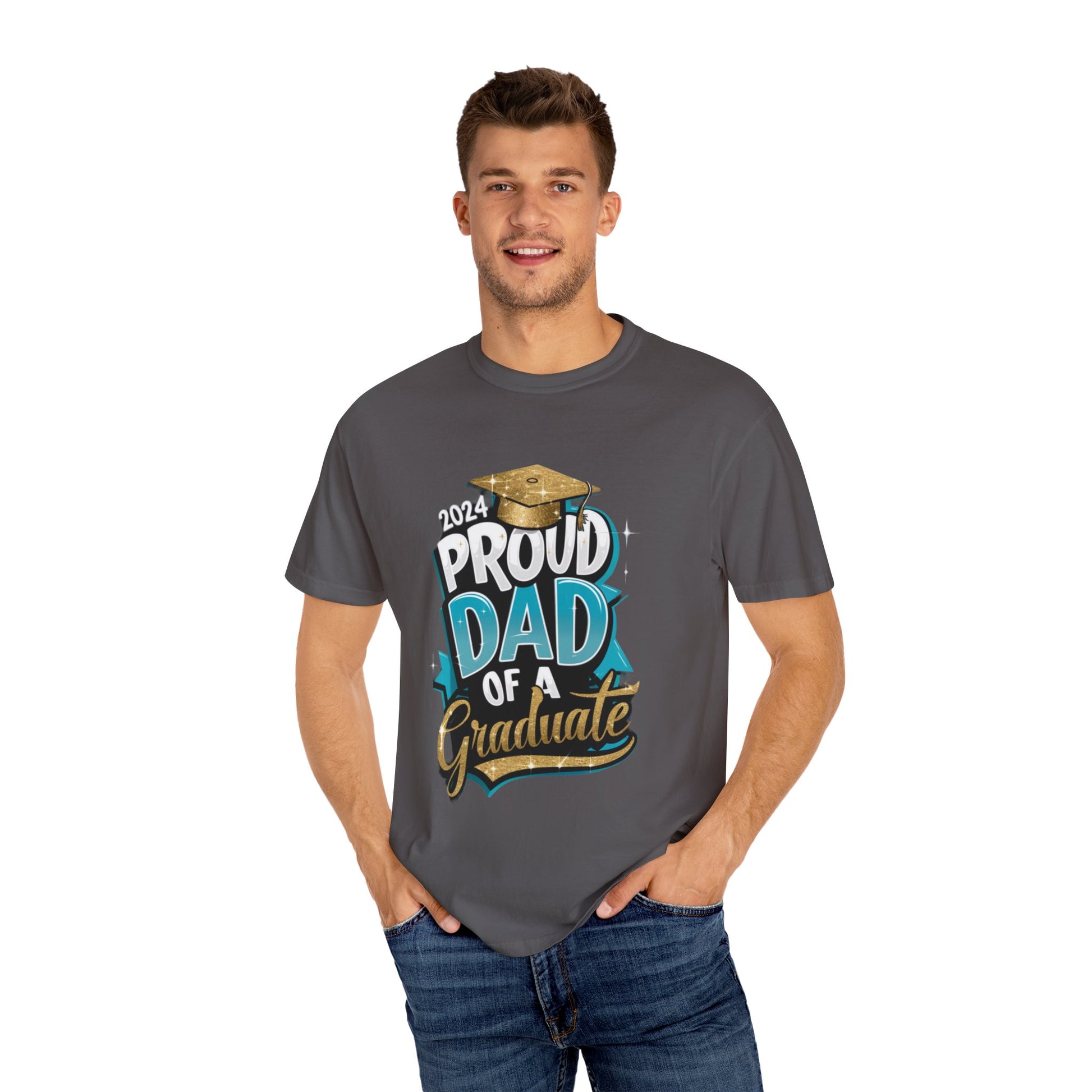 Proud Dad of a 2024 Graduate Unisex Garment-dyed T-shirt Cotton Funny Humorous Graphic Soft Premium Unisex Men Women Graphite T-shirt Birthday Gift-39