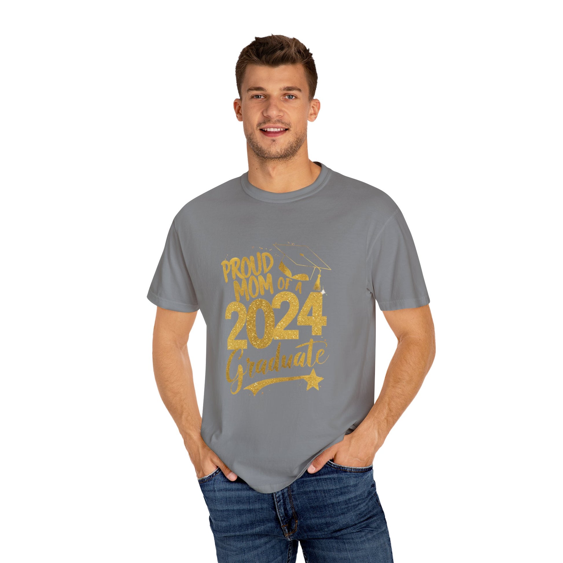 Proud of Mom 2024 Graduate Unisex Garment-dyed T-shirt Cotton Funny Humorous Graphic Soft Premium Unisex Men Women Grey T-shirt Birthday Gift-42