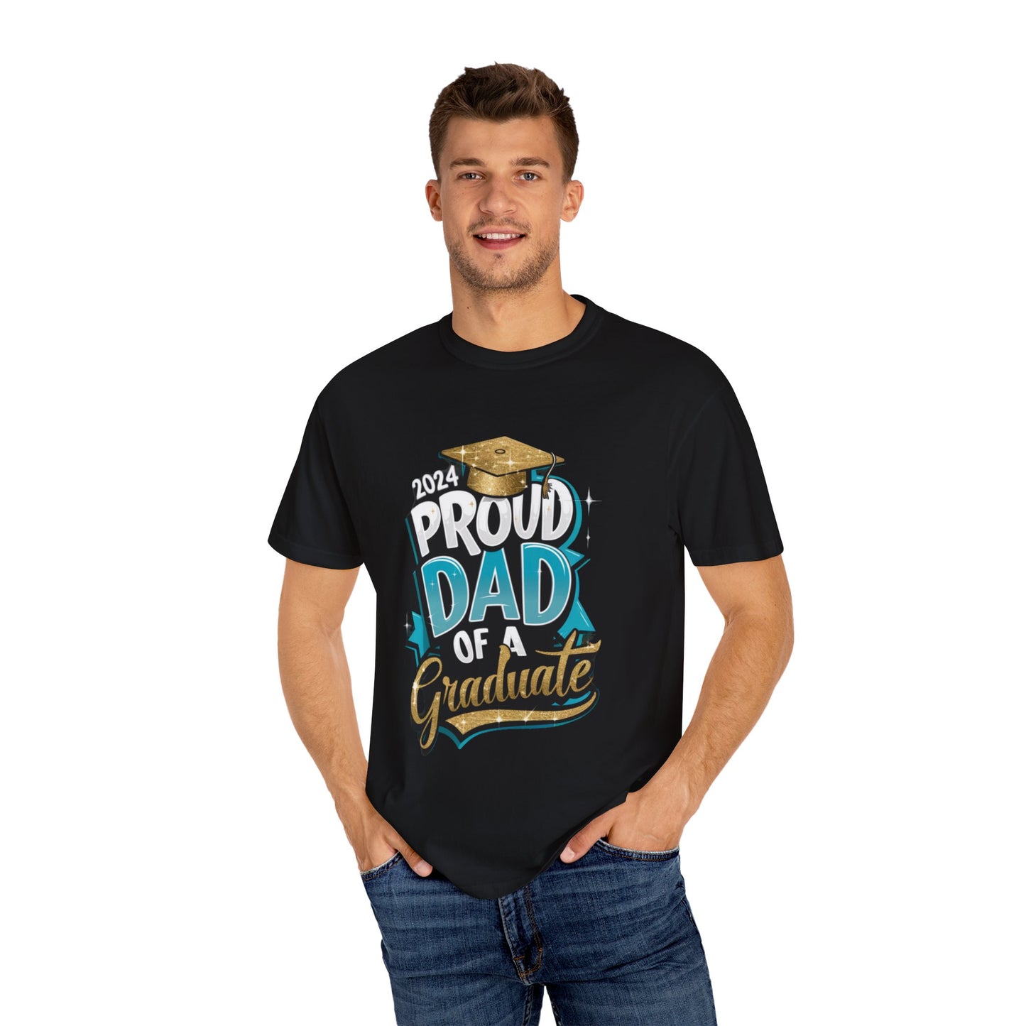 Proud Dad of a 2024 Graduate Unisex Garment-dyed T-shirt Cotton Funny Humorous Graphic Soft Premium Unisex Men Women Black T-shirt Birthday Gift-18