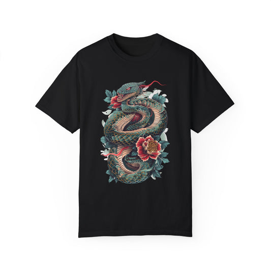 Irezumi Art King Cobra Snake Japanese Tattoo Style Graphic Unisex Garment-dyed T-shirt Cotton Funny Humorous Graphic Soft Premium Unisex Men Women Black T-shirt Birthday Gift-1