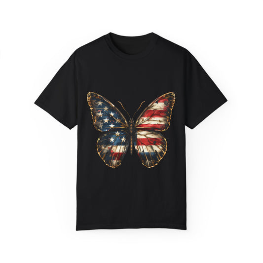 American Flag Butterfly Graphic Unisex Garment Dyed T-shirt Cotton Funny Humorous Graphic Soft Premium Unisex Men Women Black T-shirt Birthday Gift-1
