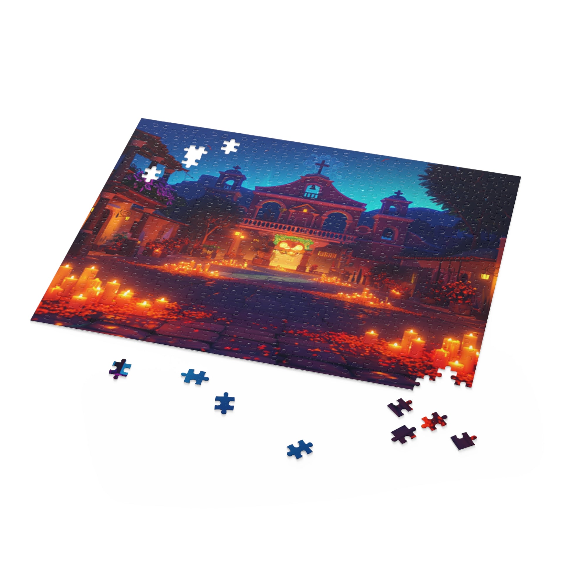 Mexican Art Church Candle Night Retro Jigsaw Puzzle Adult Birthday Business Jigsaw Puzzle Gift for Him Funny Humorous Indoor Outdoor Game Gift For Her Online-5