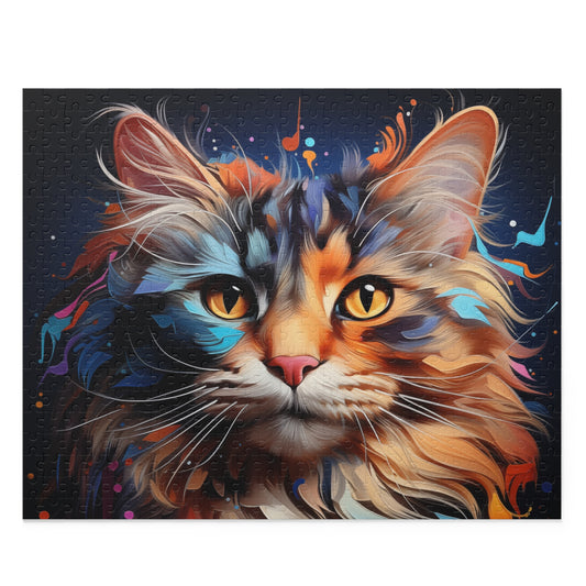 Watercolor Abstract Cat Jigsaw Puzzle for Boys, Girls, Kids