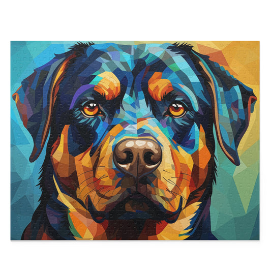 Watercolor Rottweiler Puzzle for Boys, Girls, Kids - Jigsaw Vibrant Oil Paint Dog Puzzle - Abstract Lover Gift - Rottweiler Trippy Puzzle
