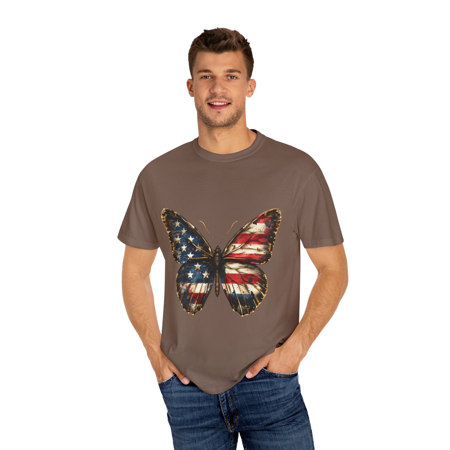 American Flag Butterfly Graphic Unisex Garment Dyed T-shirt Cotton Funny Humorous Graphic Soft Premium Unisex Men Women Espresso T-shirt Birthday Gift-60
