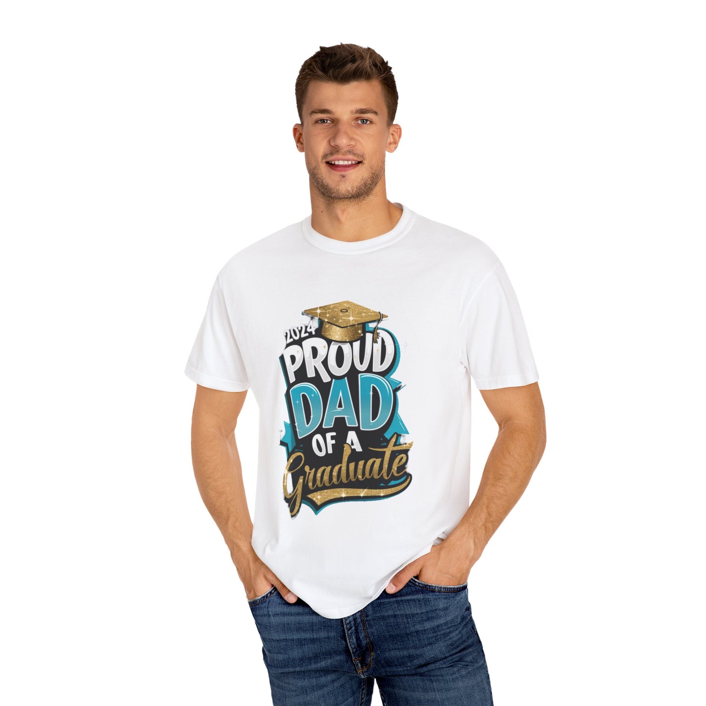 Proud Dad of a 2024 Graduate Unisex Garment-dyed T-shirt Cotton Funny Humorous Graphic Soft Premium Unisex Men Women White T-shirt Birthday Gift-24