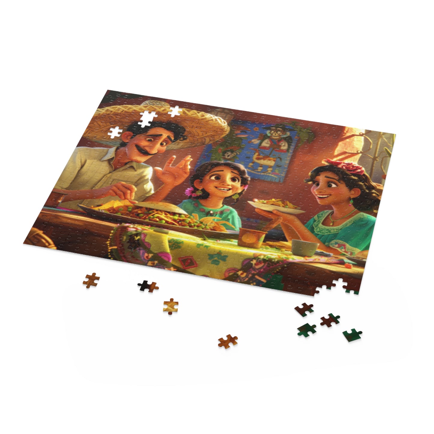 Mexican Happy Family Sitting Retro Art Jigsaw Puzzle Adult Birthday Business Jigsaw Puzzle Gift for Him Funny Humorous Indoor Outdoor Game Gift For Her Online-5