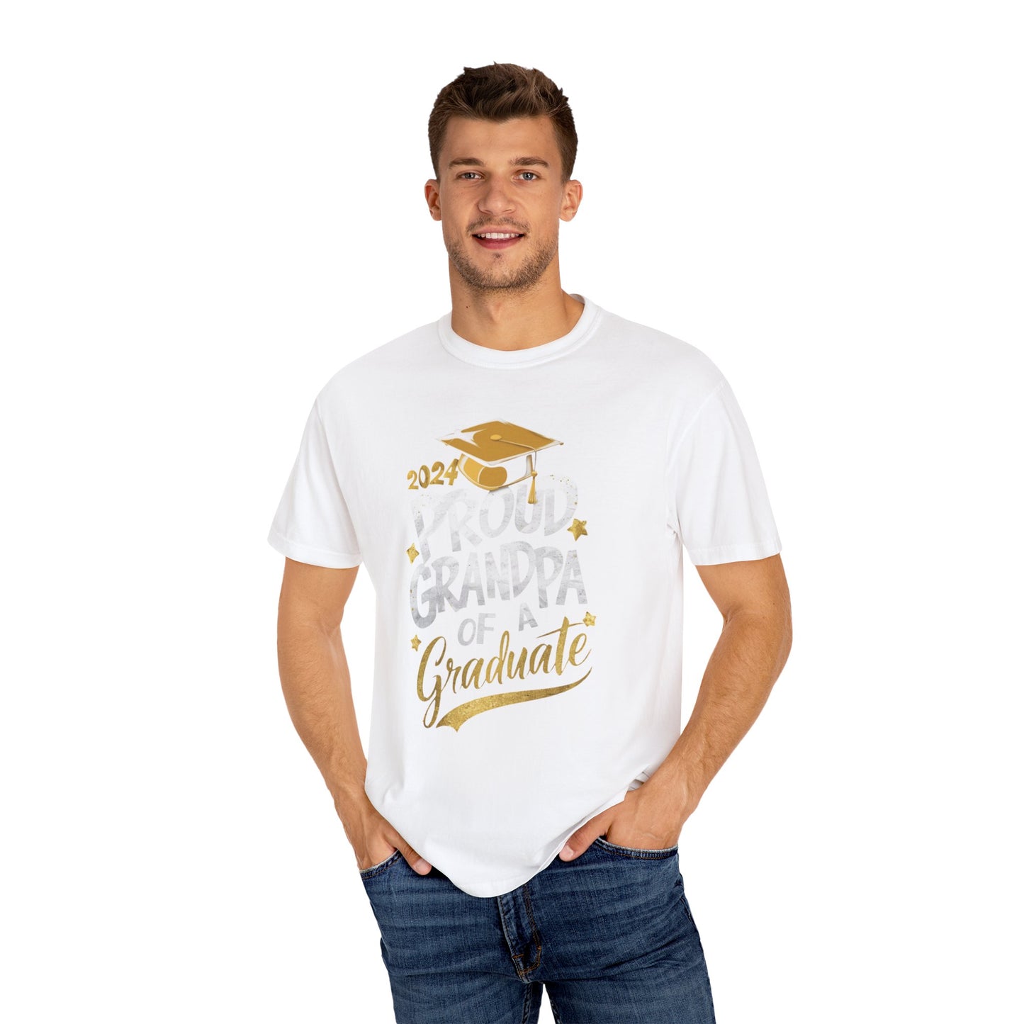 Proud Grandpa of a 2024 Graduate Unisex Garment-dyed T-shirt Cotton Funny Humorous Graphic Soft Premium Unisex Men Women White T-shirt Birthday Gift-24