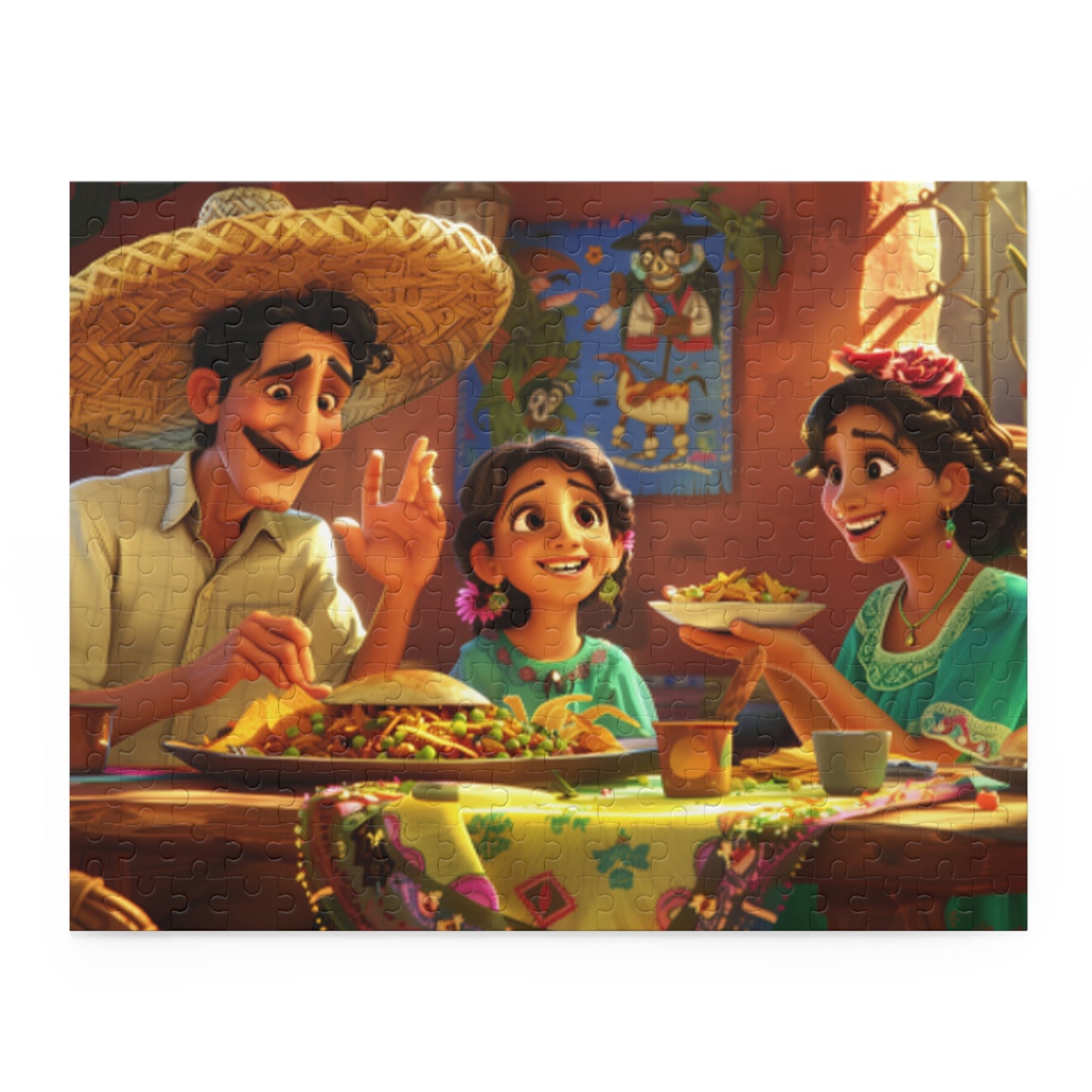 Mexican Happy Family Sitting Retro Art Jigsaw Puzzle Adult Birthday Business Jigsaw Puzzle Gift for Him Funny Humorous Indoor Outdoor Game Gift For Her Online-3