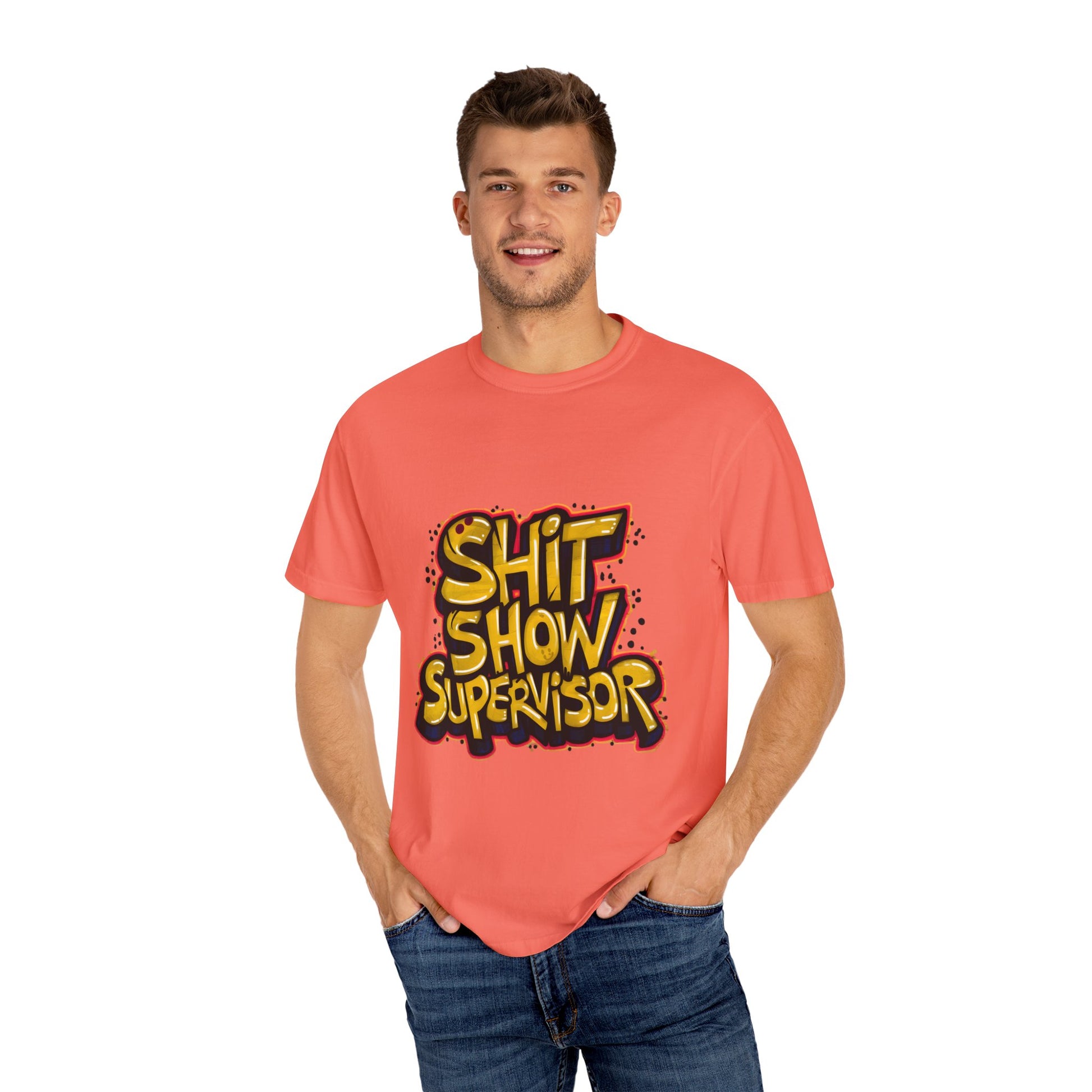 Shit Show Supervisor Urban Sarcastic Graphic Unisex Garment Dyed T-shirt Cotton Funny Humorous Graphic Soft Premium Unisex Men Women Bright Salmon T-shirt Birthday Gift-33