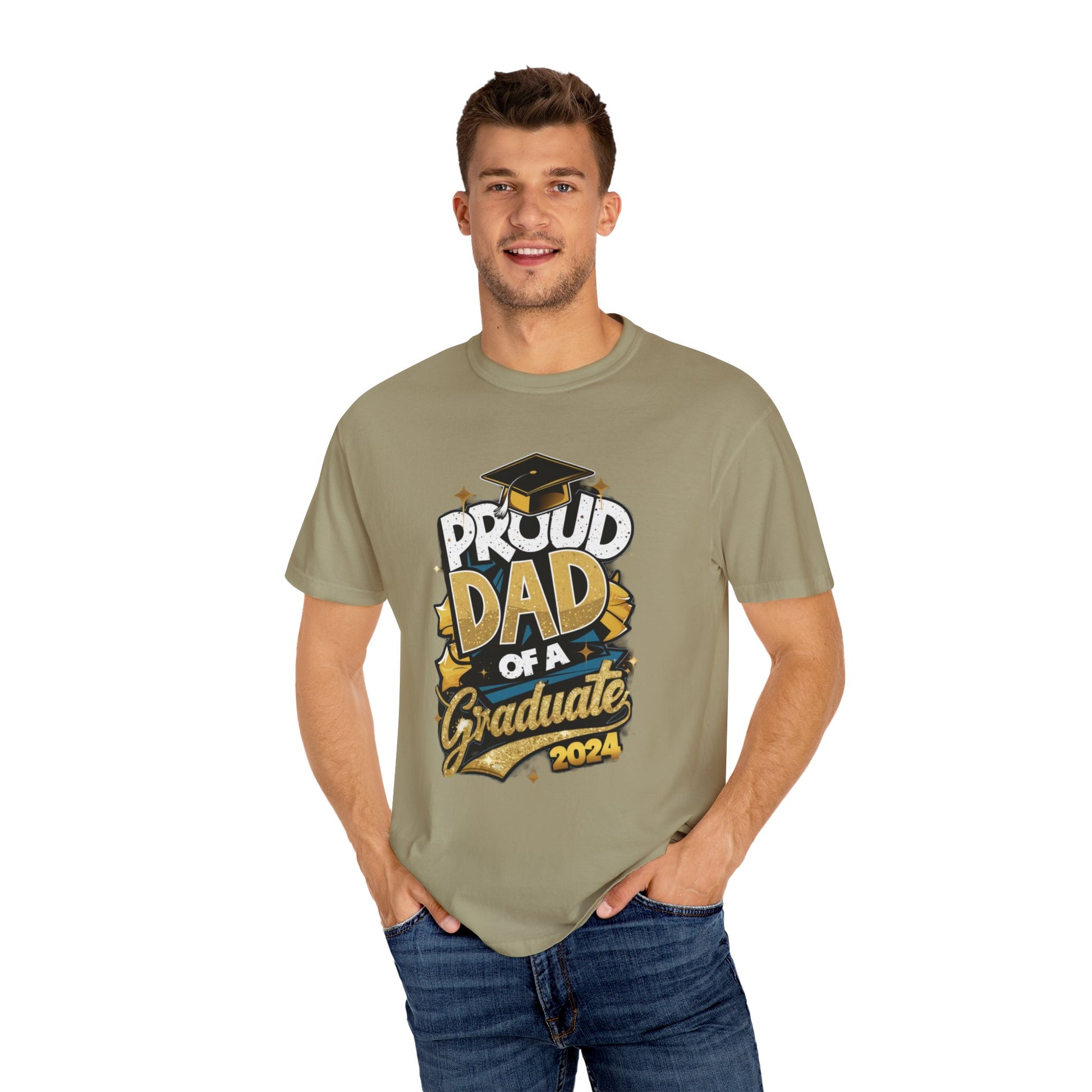 Proud Dad of a 2024 Graduate Unisex Garment-dyed T-shirt Cotton Funny Humorous Graphic Soft Premium Unisex Men Women Khaki T-shirt Birthday Gift-48