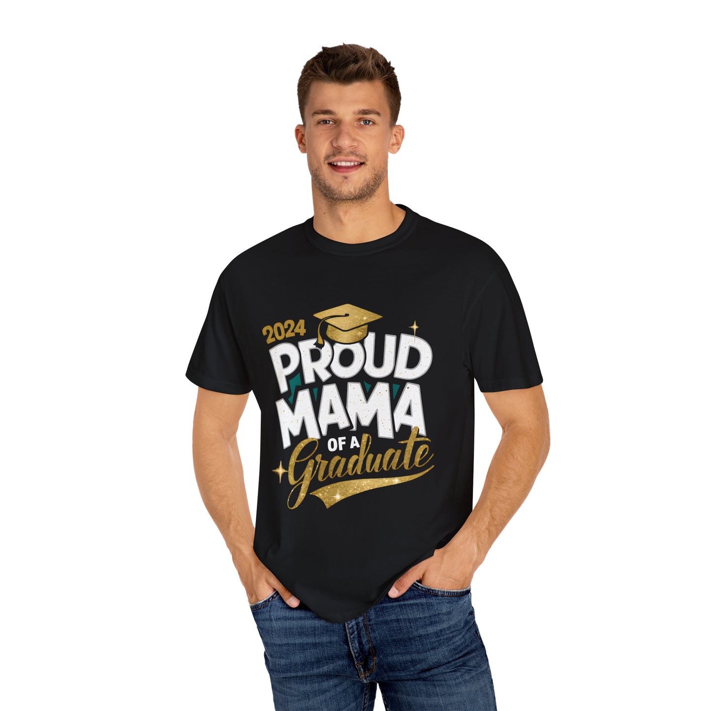 Proud Mama of a 2024 Graduate Unisex Garment-dyed T-shirt Cotton Funny Humorous Graphic Soft Premium Unisex Men Women Black T-shirt Birthday Gift-18