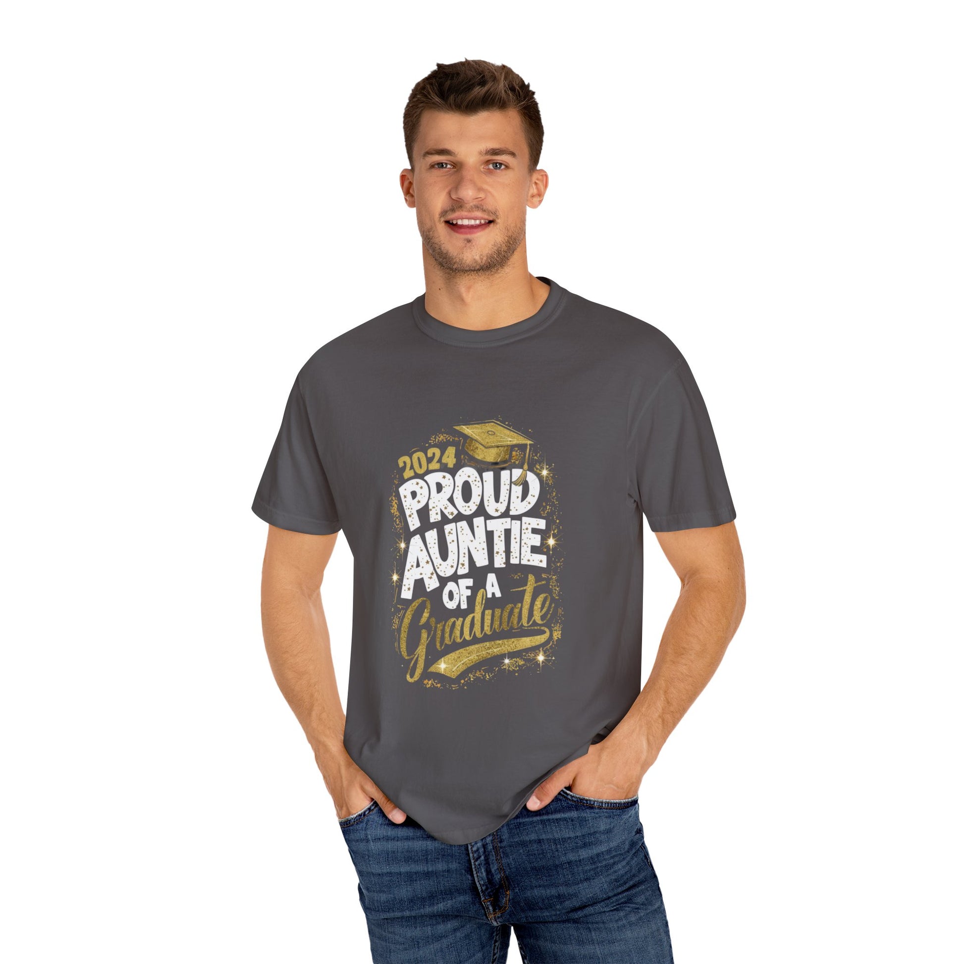 Proud Auntie of a 2024 Graduate Unisex Garment-dyed T-shirt Cotton Funny Humorous Graphic Soft Premium Unisex Men Women Graphite T-shirt Birthday Gift-39