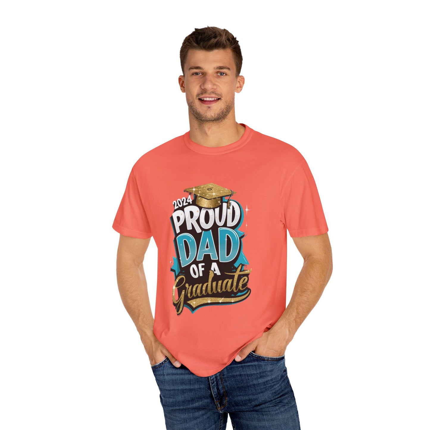 Proud Dad of a 2024 Graduate Unisex Garment-dyed T-shirt Cotton Funny Humorous Graphic Soft Premium Unisex Men Women Bright Salmon T-shirt Birthday Gift-33