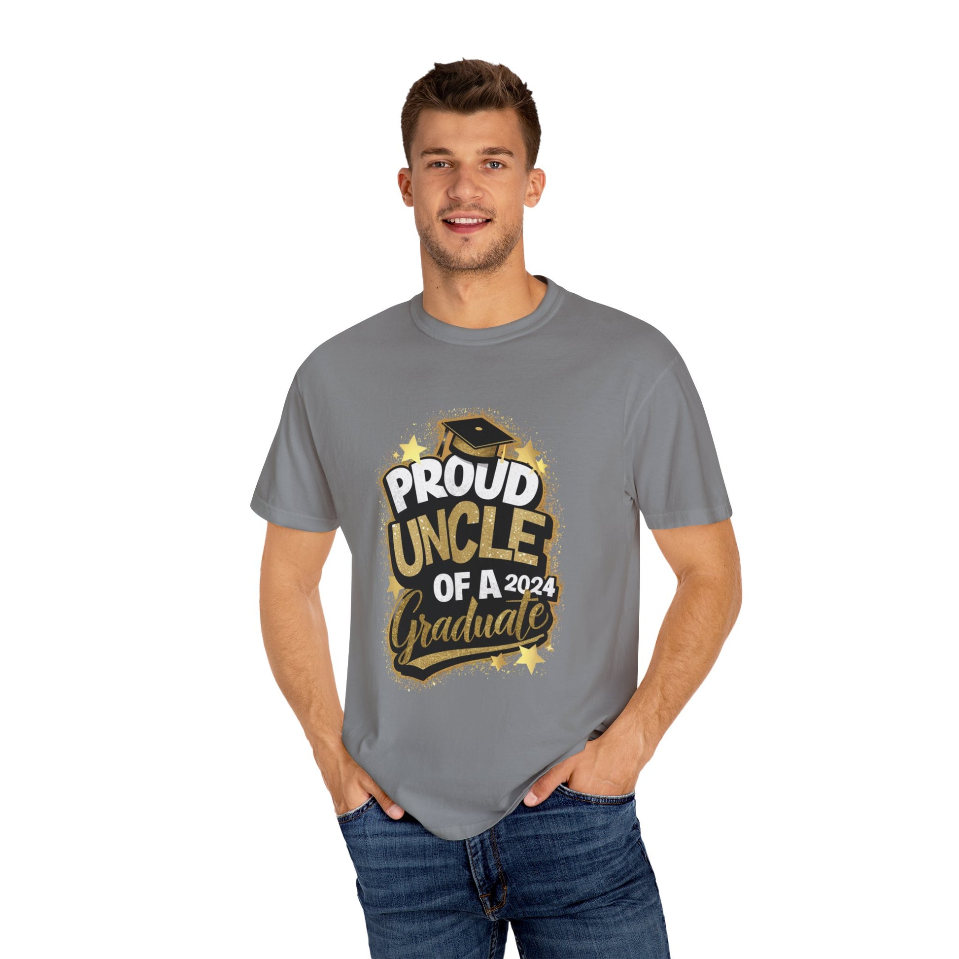 Proud Uncle of a 2024 Graduate Unisex Garment-dyed T-shirt Cotton Funny Humorous Graphic Soft Premium Unisex Men Women Grey T-shirt Birthday Gift-42