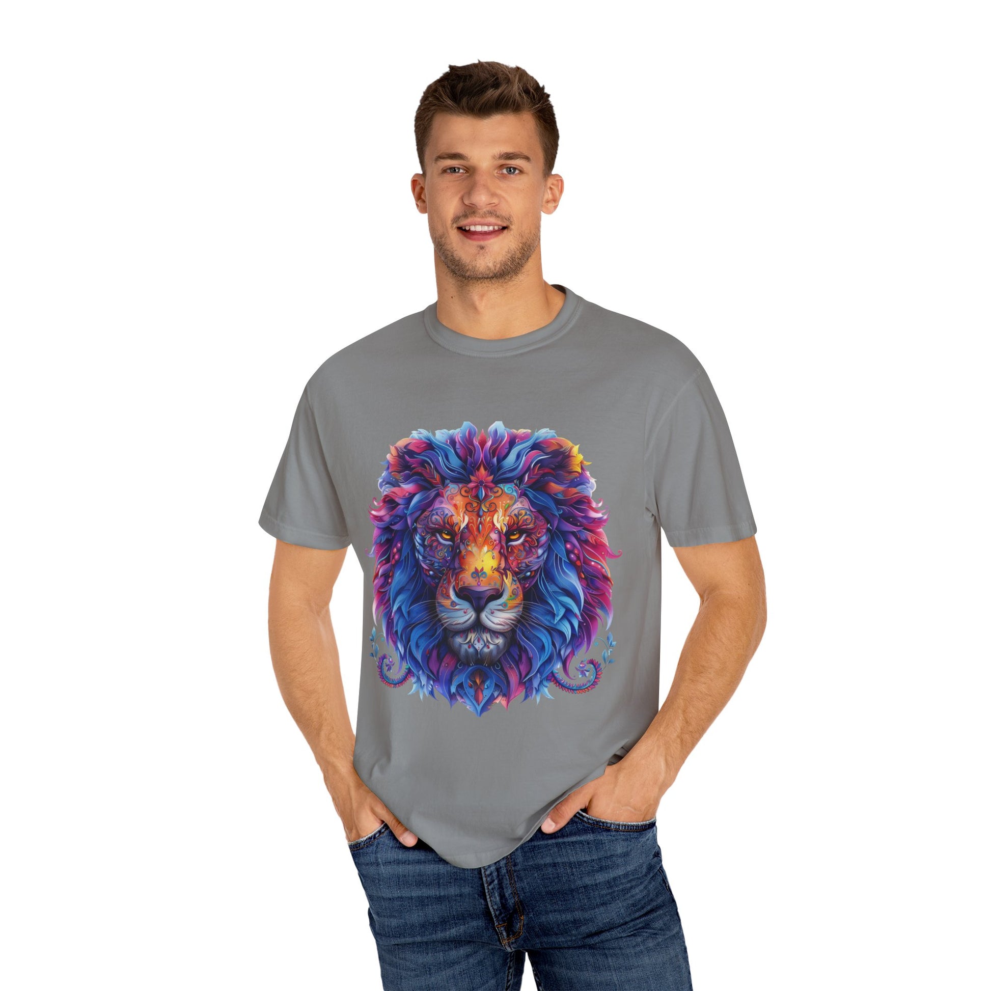 Lion Head Cool Graphic Design Novelty Unisex Garment-dyed T-shirt Cotton Funny Humorous Graphic Soft Premium Unisex Men Women Granite T-shirt Birthday Gift-27