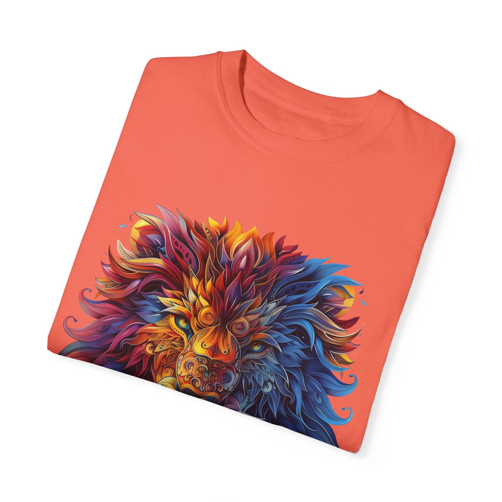 Lion Head Cool Graphic Design Novelty Unisex Garment-dyed T-shirt Cotton Funny Humorous Graphic Soft Premium Unisex Men Women Bright Salmon T-shirt Birthday Gift-32