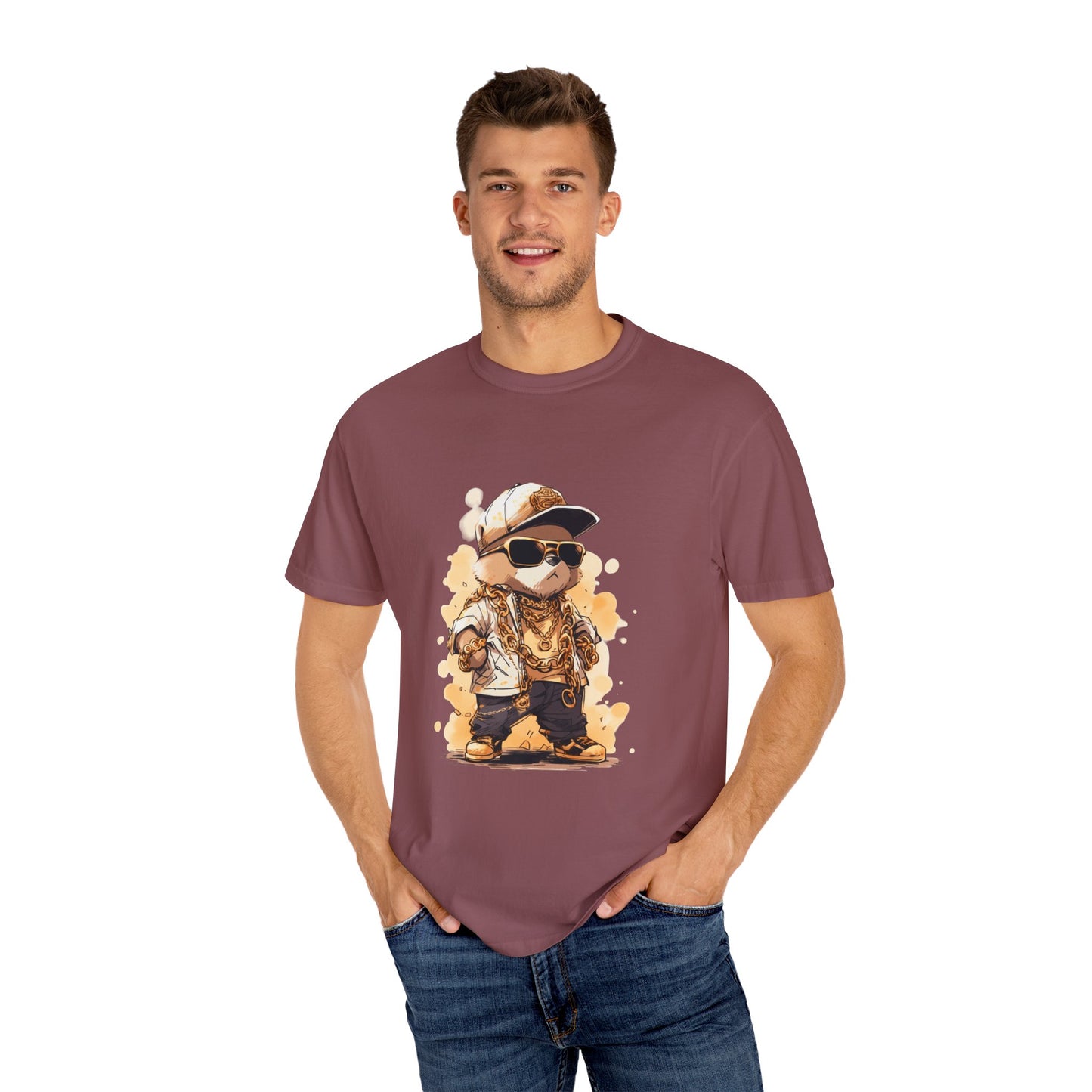 Hip Hop Teddy Bear Graphic Unisex Garment-dyed T-shirt Cotton Funny Humorous Graphic Soft Premium Unisex Men Women Brick T-shirt Birthday Gift-30