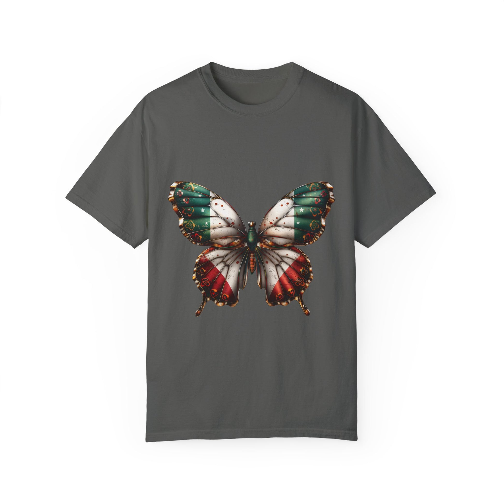 Mexican Pride Flag Butterfly Graphic Unisex Garment Dyed T-shirt Cotton Funny Humorous Graphic Soft Premium Unisex Men Women Pepper T-shirt Birthday Gift-12