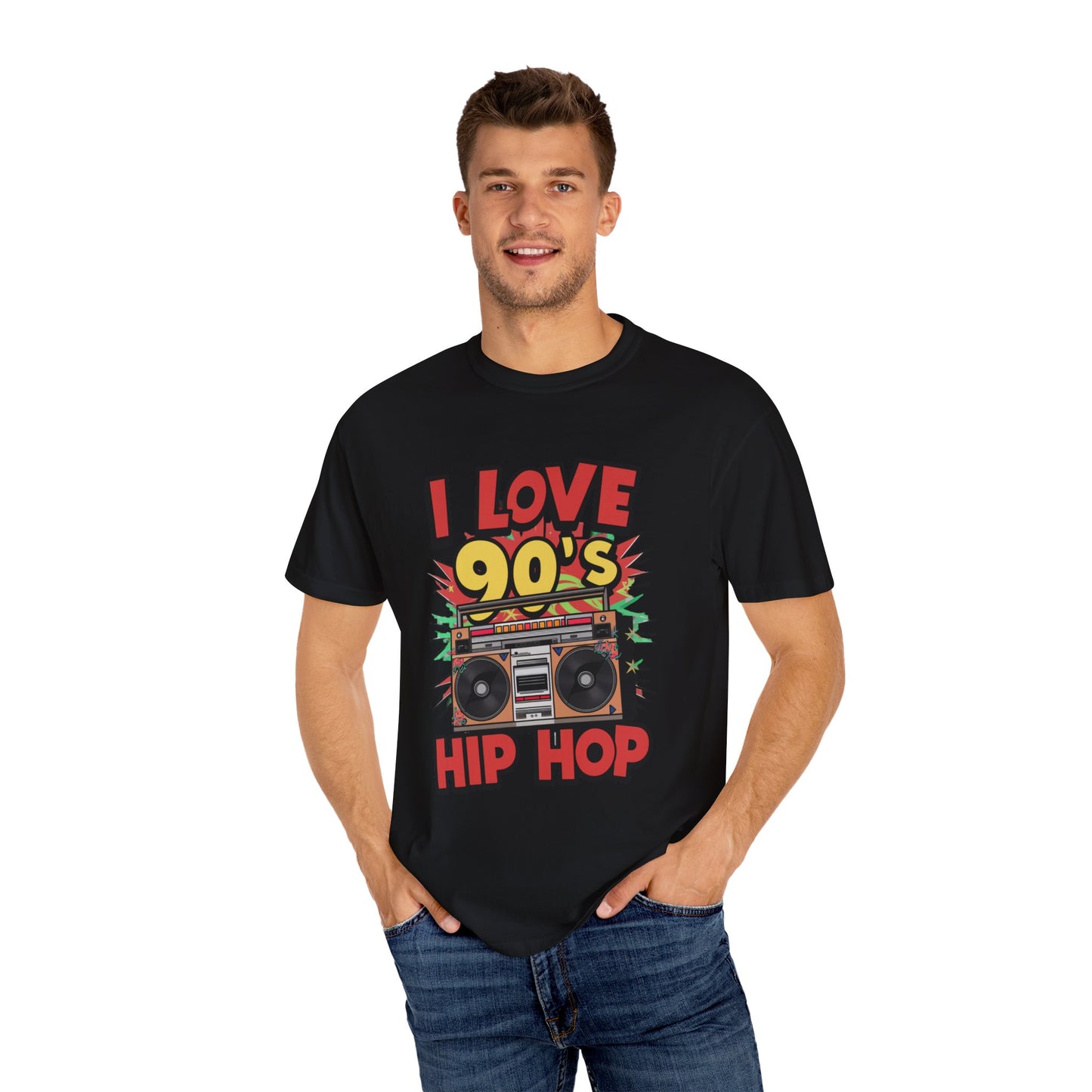 I Love 90's Hip Hop Graphic Unisex Garment-dyed T-shirt Cotton Funny Humorous Graphic Soft Premium Unisex Men Women Black T-shirt Birthday Gift-18