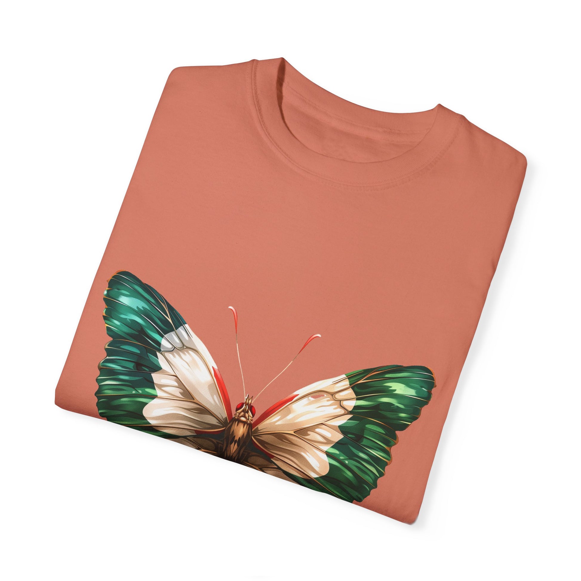 Mexico Flag Butterfly Graphic Unisex Garment Dyed T-shirt Cotton Funny Humorous Graphic Soft Premium Unisex Men Women Terracotta T-shirt Birthday Gift-56