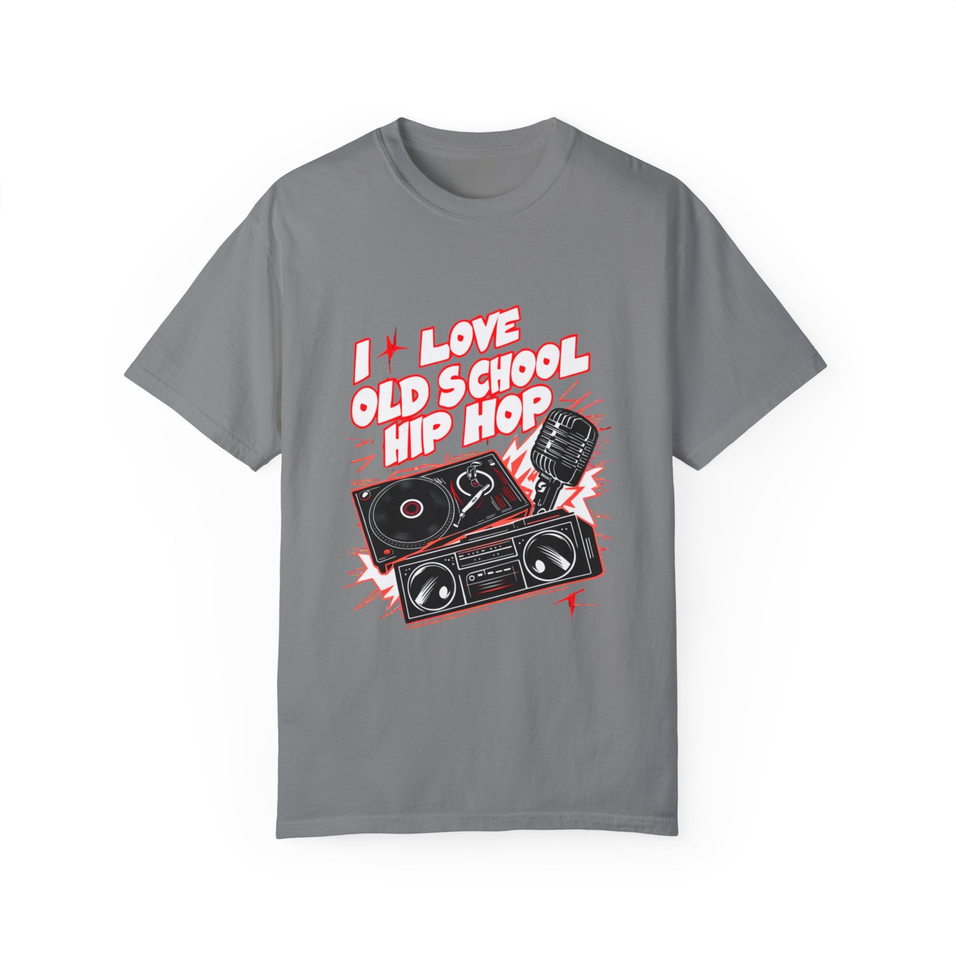 I Love Old School Hip Hop Graphic Unisex Garment-dyed T-shirt Cotton Funny Humorous Graphic Soft Premium Unisex Men Women Grey T-shirt Birthday Gift-9