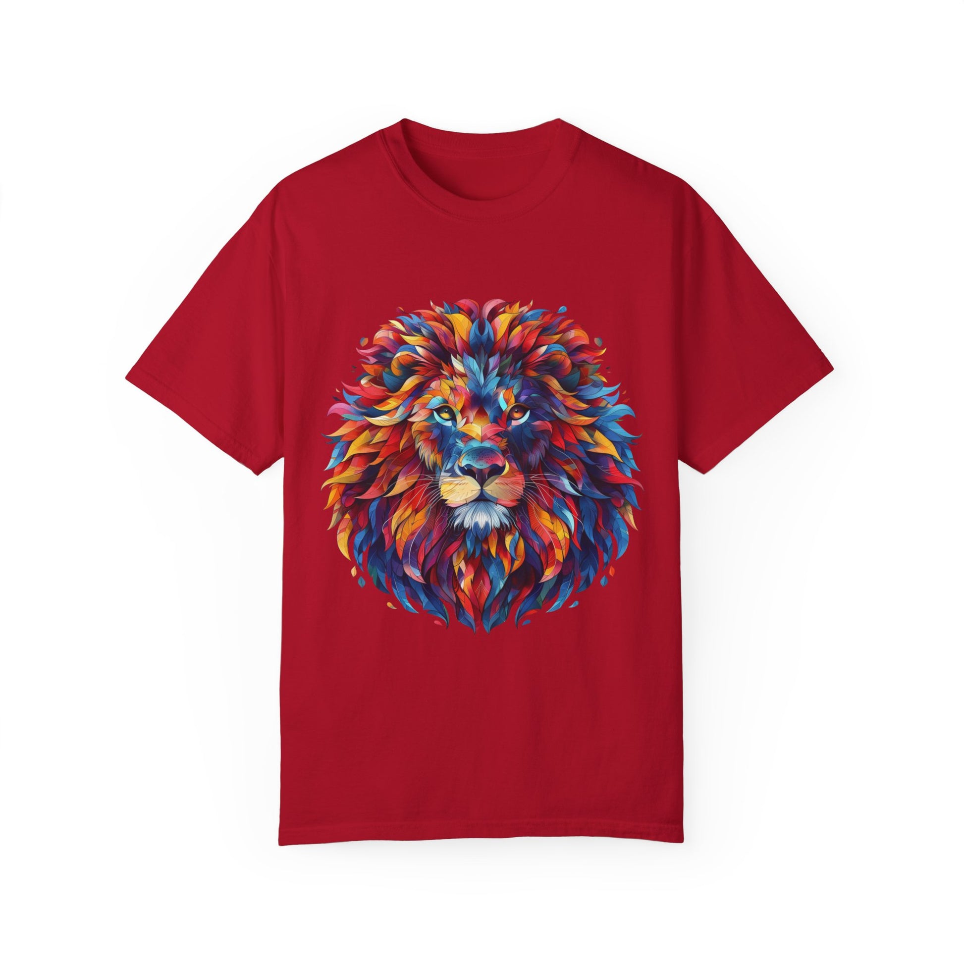 Lion Head Cool Graphic Design Novelty Unisex Garment-dyed T-shirt Cotton Funny Humorous Graphic Soft Premium Unisex Men Women Red T-shirt Birthday Gift-2