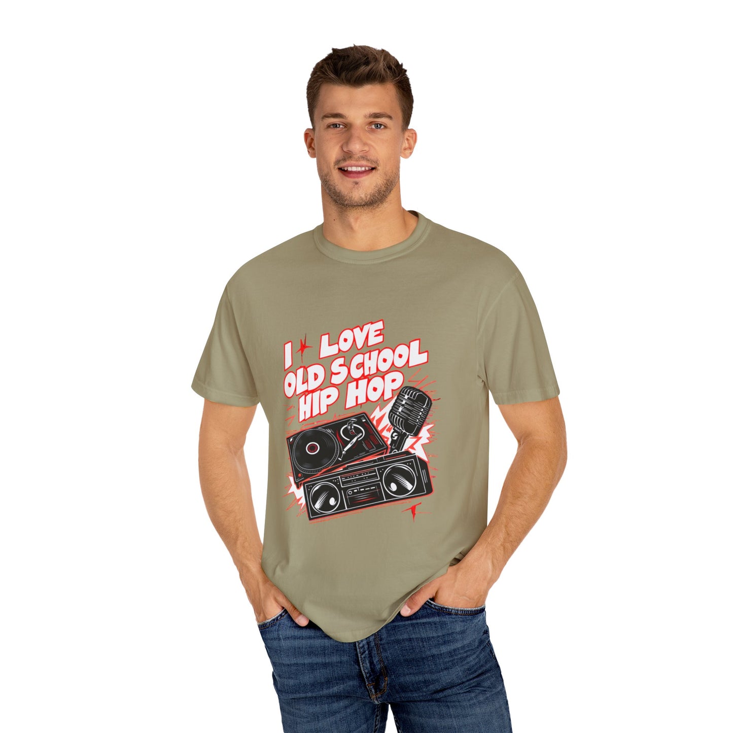 I Love Old School Hip Hop Graphic Unisex Garment-dyed T-shirt Cotton Funny Humorous Graphic Soft Premium Unisex Men Women Khaki T-shirt Birthday Gift-48