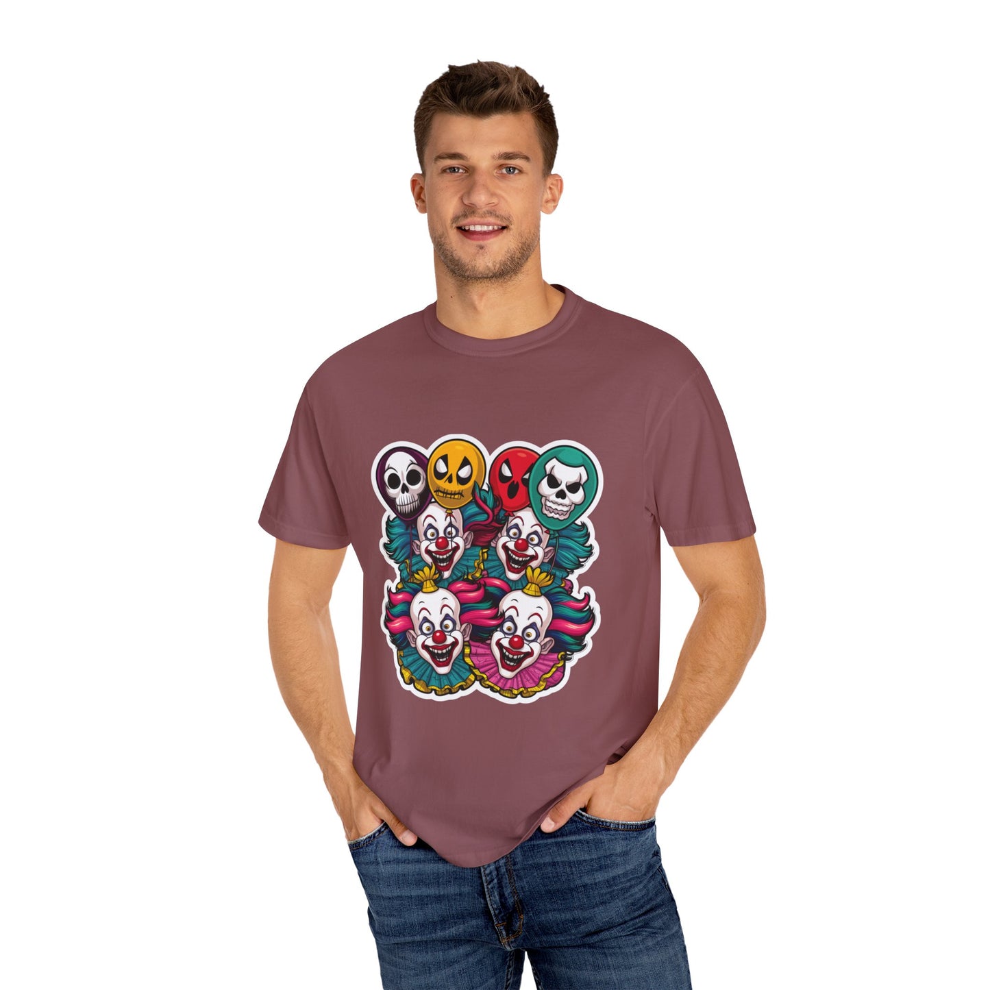 Funny Horror Scary Clown Face Urban Sarcastic Graphic Unisex Garment Dyed T-shirt Cotton Funny Humorous Graphic Soft Premium Unisex Men Women Brick T-shirt Birthday Gift-30