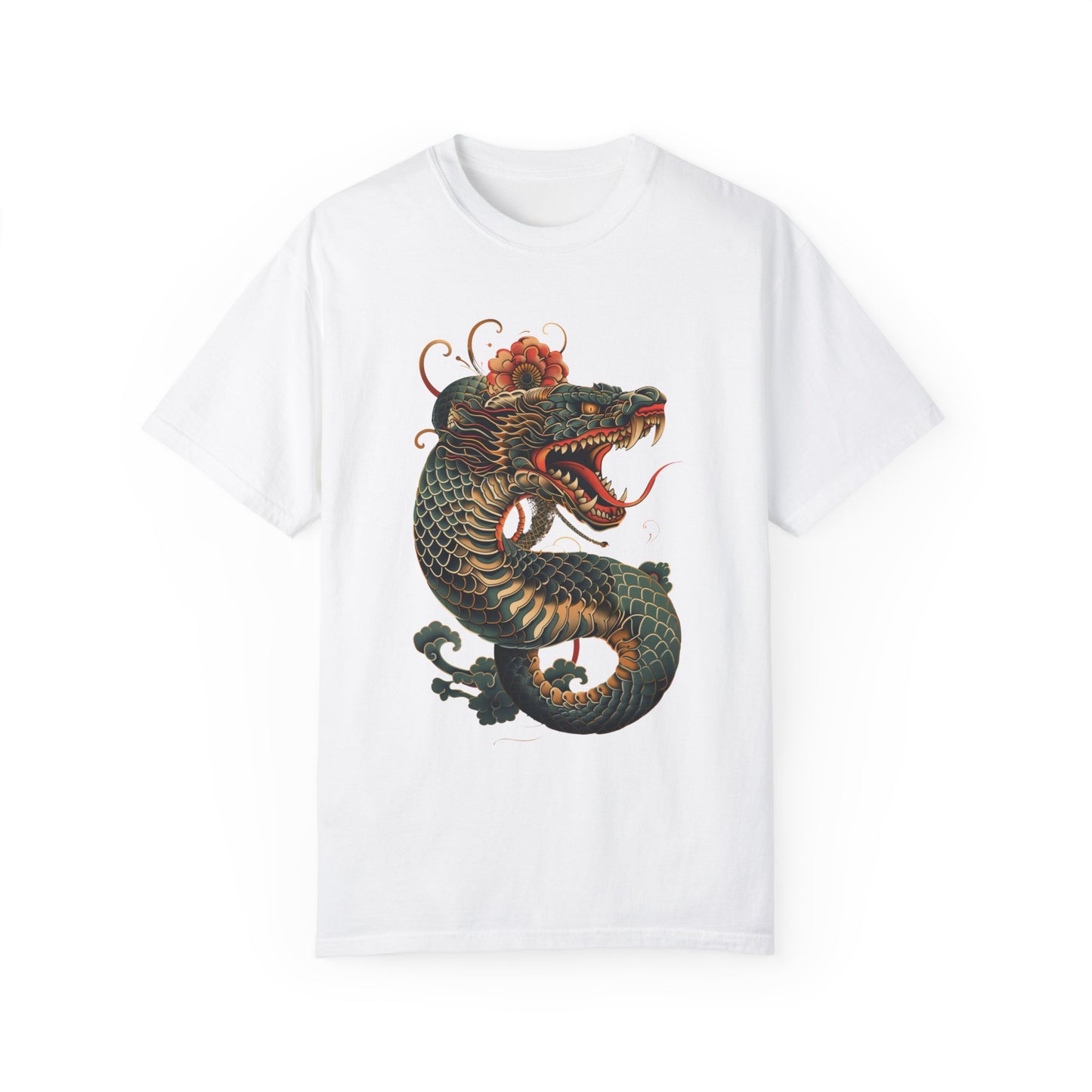 Irezumi Art King Cobra Snake Japanese Tattoo Style Graphic Unisex Garment-dyed T-shirt Cotton Funny Humorous Graphic Soft Premium Unisex Men Women White T-shirt Birthday Gift-3