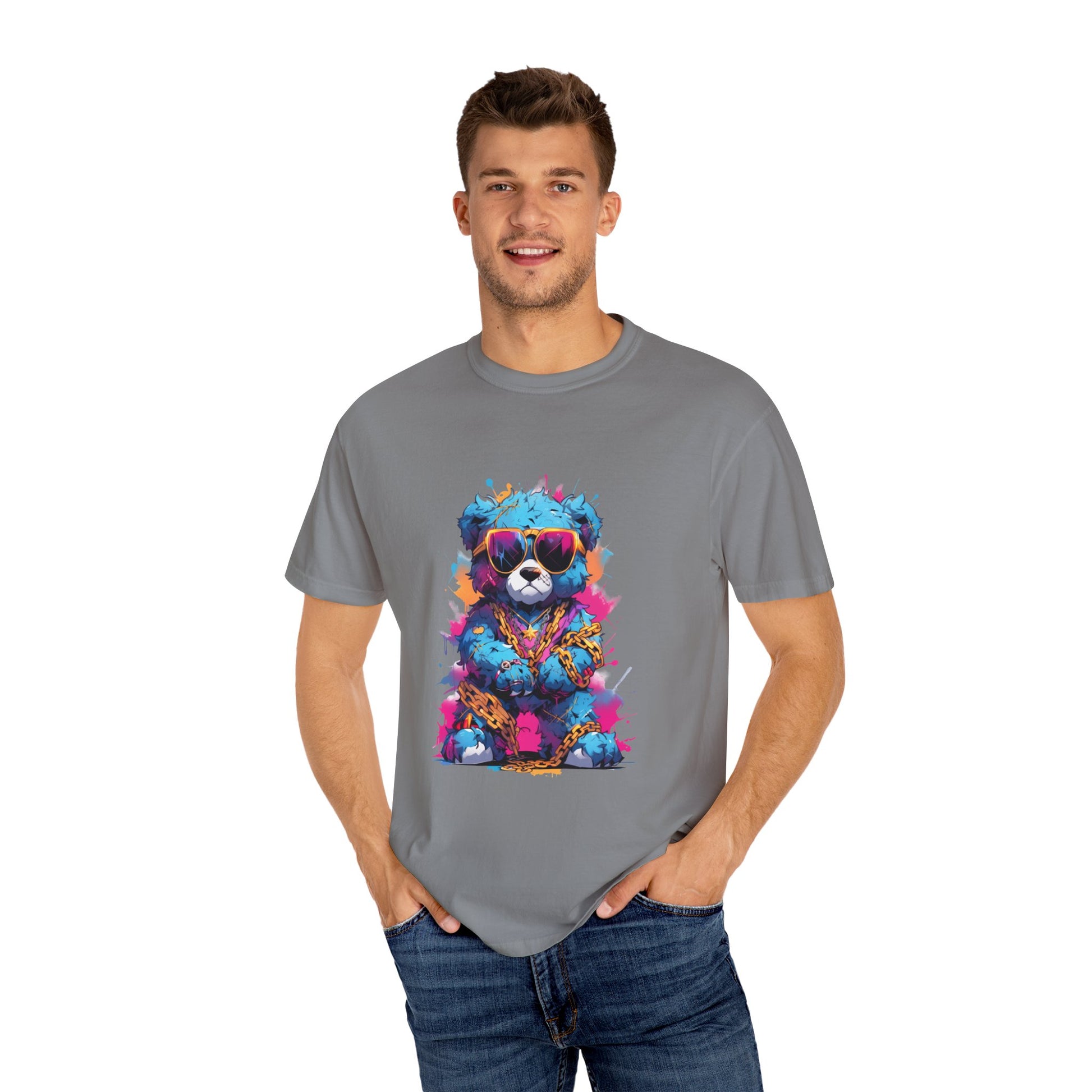 Hip Hop Teddy Bear Graphic Unisex Garment-dyed T-shirt Cotton Funny Humorous Graphic Soft Premium Unisex Men Women Grey T-shirt Birthday Gift-42