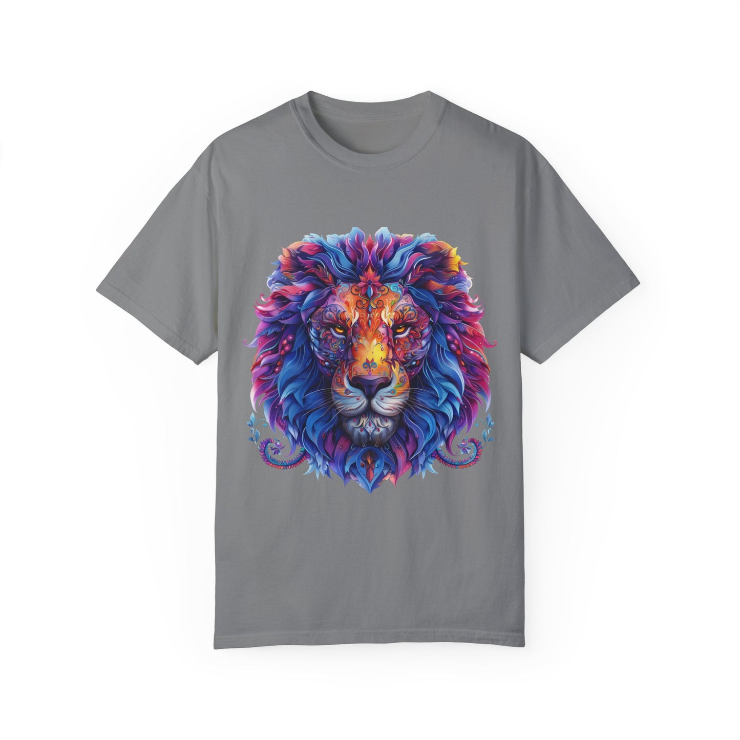 Lion Head Cool Graphic Design Novelty Unisex Garment-dyed T-shirt Cotton Funny Humorous Graphic Soft Premium Unisex Men Women Grey T-shirt Birthday Gift-9