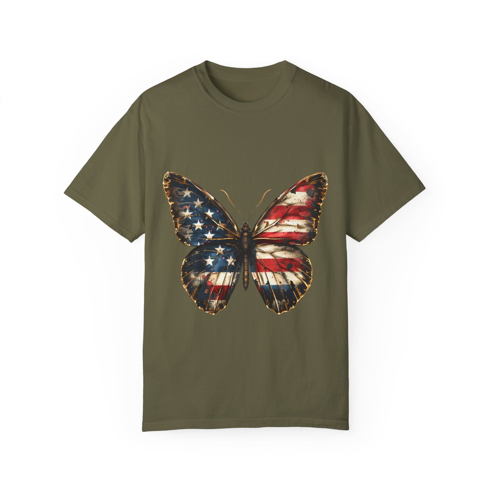 American Flag Butterfly Graphic Unisex Garment Dyed T-shirt Cotton Funny Humorous Graphic Soft Premium Unisex Men Women Sage T-shirt Birthday Gift